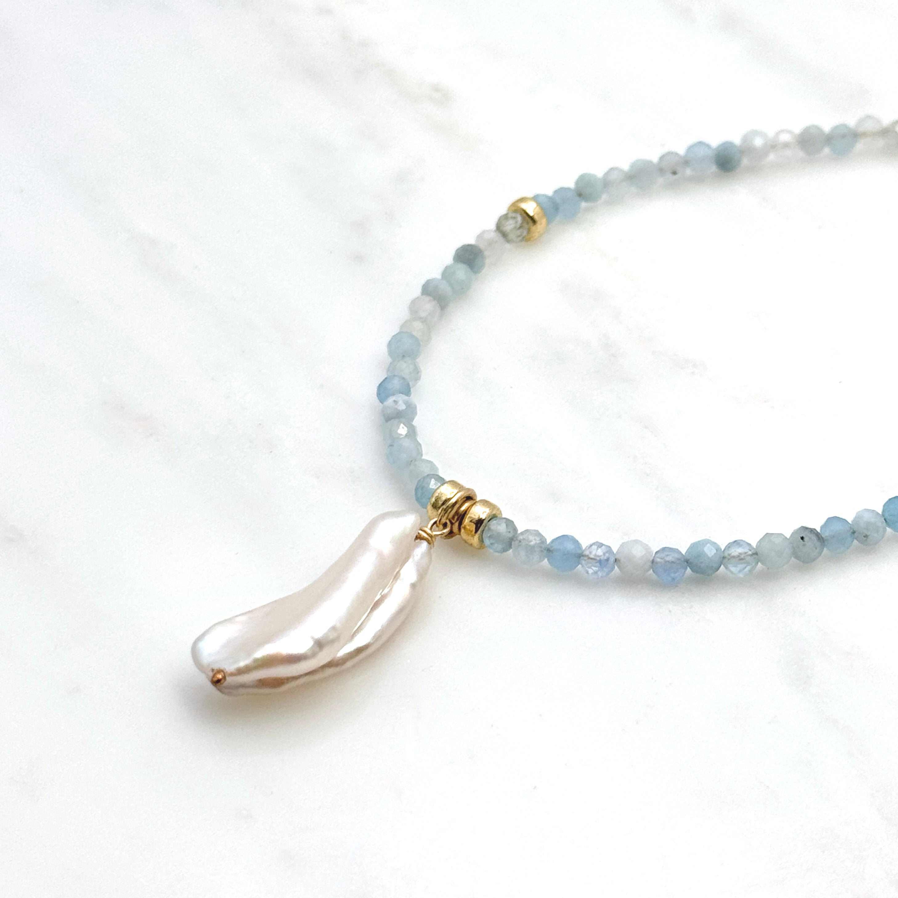 Aquamarine Baroque Pearl Gold-Filled Necklace