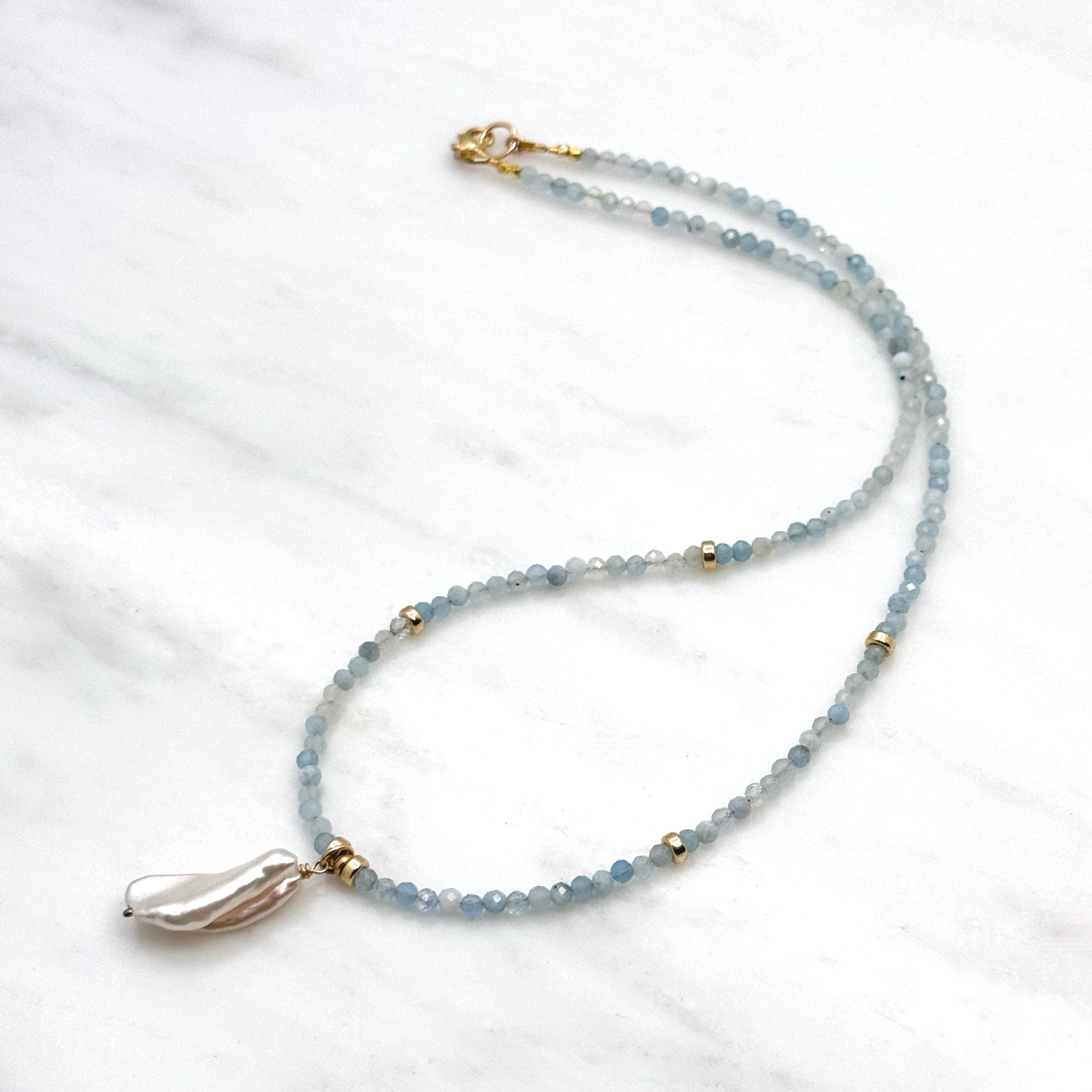 Aquamarine Baroque Pearl Gold-Filled Necklace