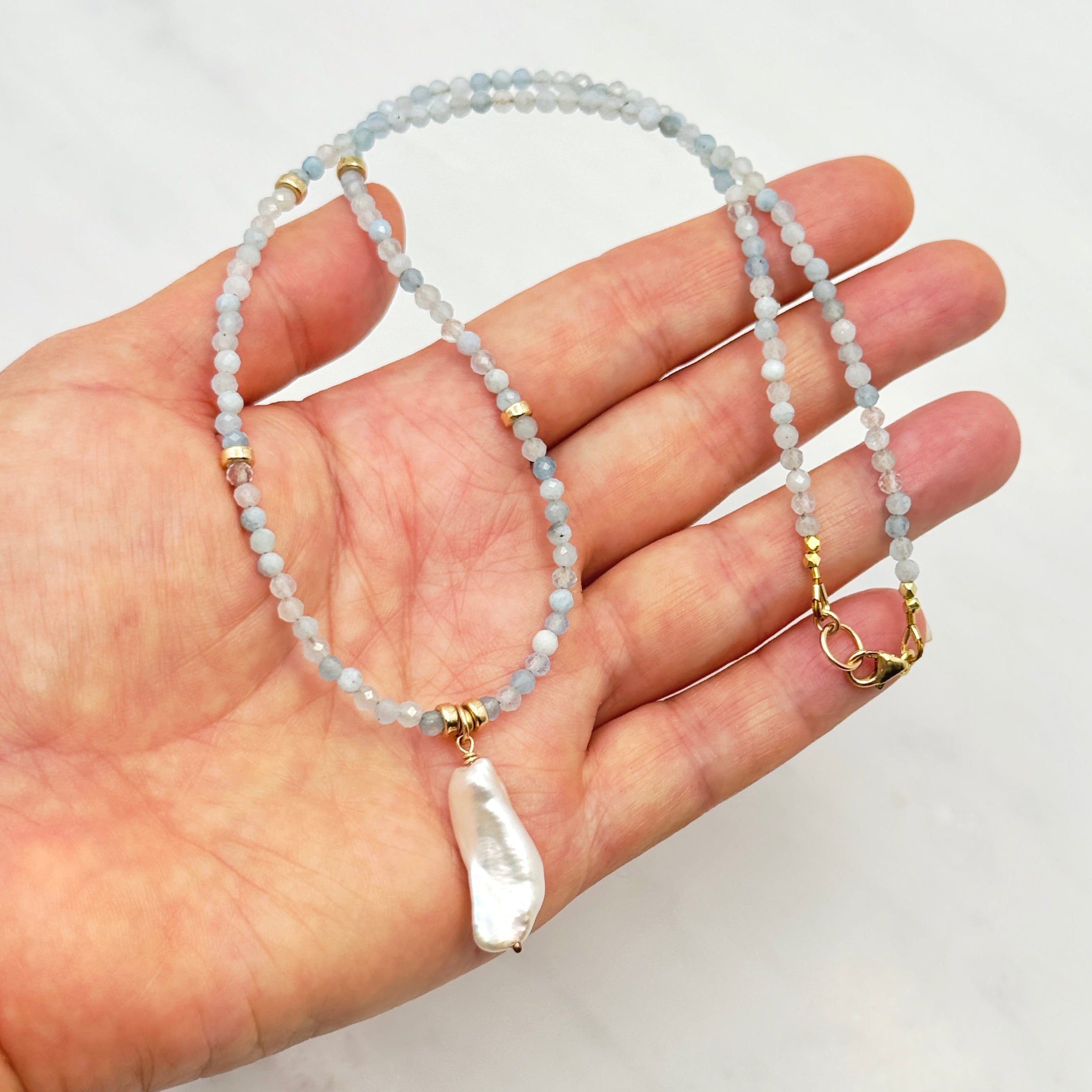 Aquamarine Baroque Pearl Gold-Filled Necklace