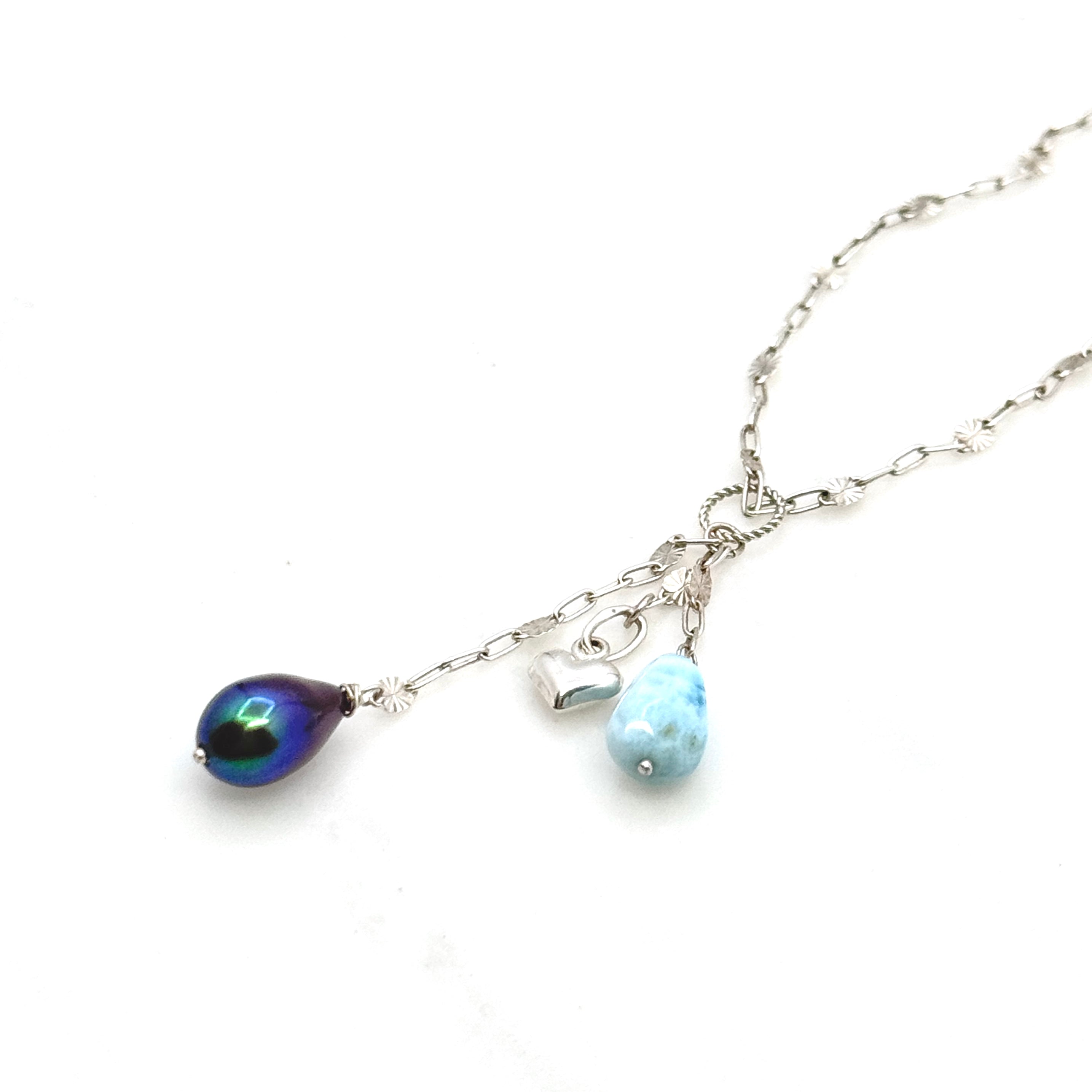 Sterling Silver Larimar & Pearl Necklace