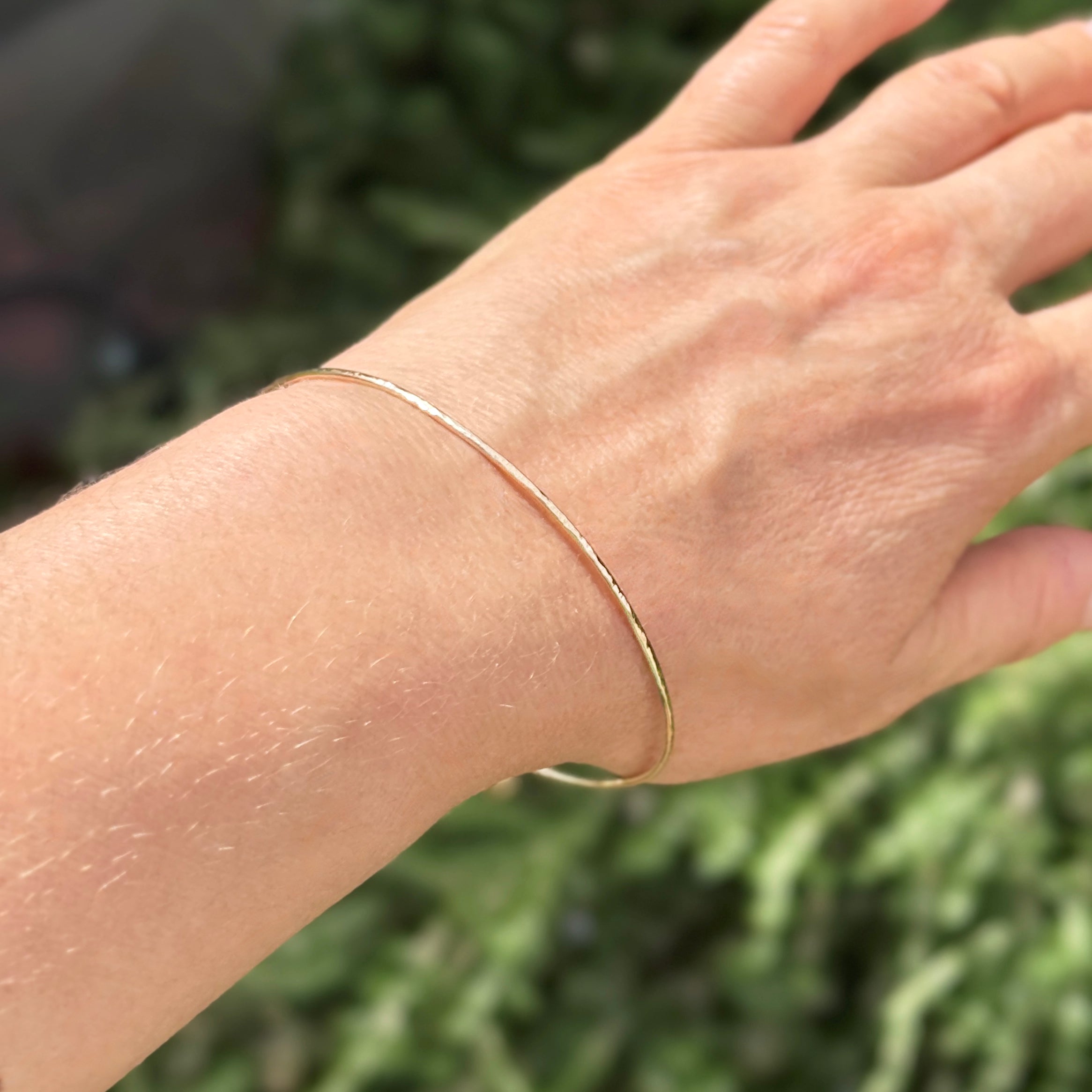 Thick 14Kt Gold-Filled Hammered Swirl Bangle
