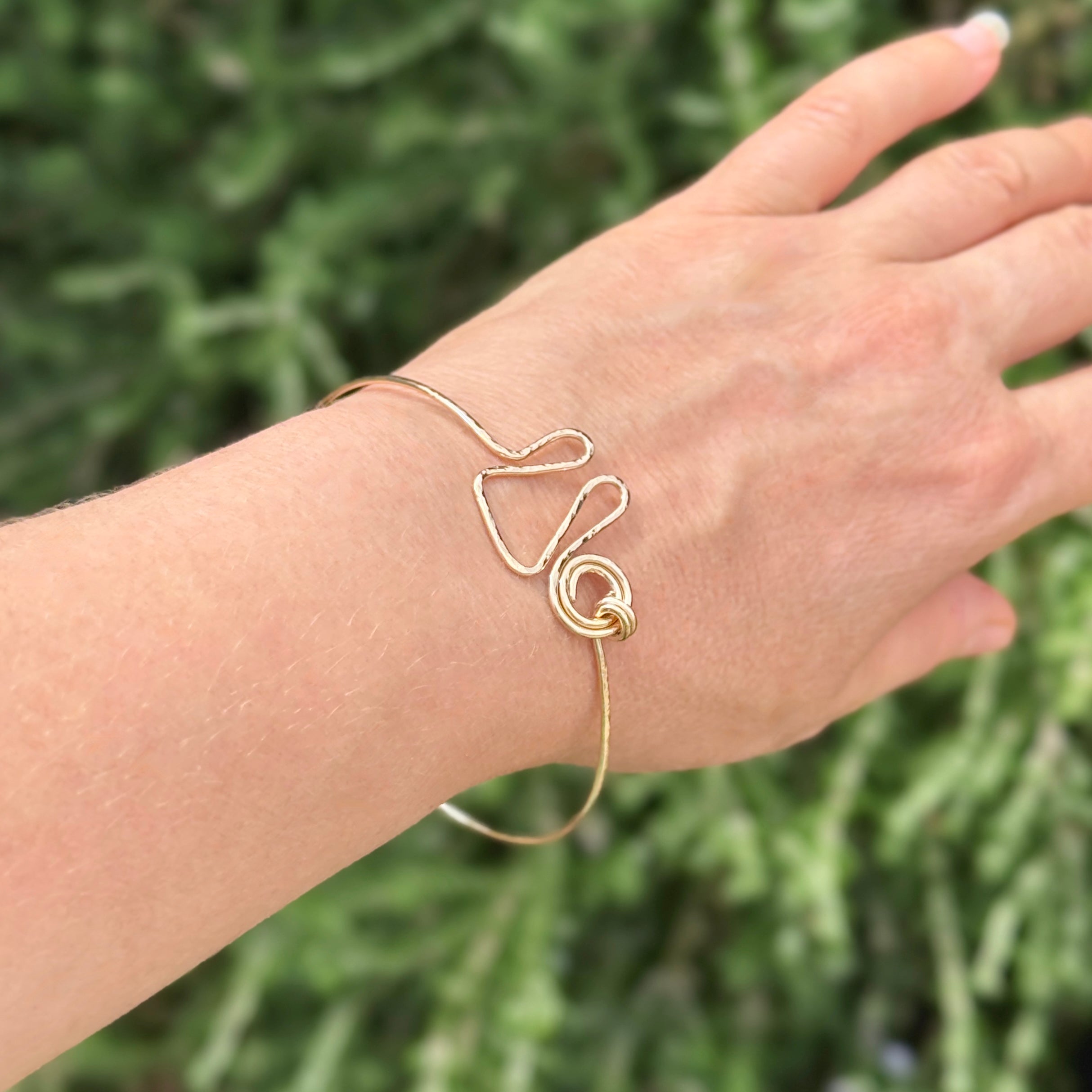 Thick 14Kt Gold-Filled Hammered Swirl Bangle