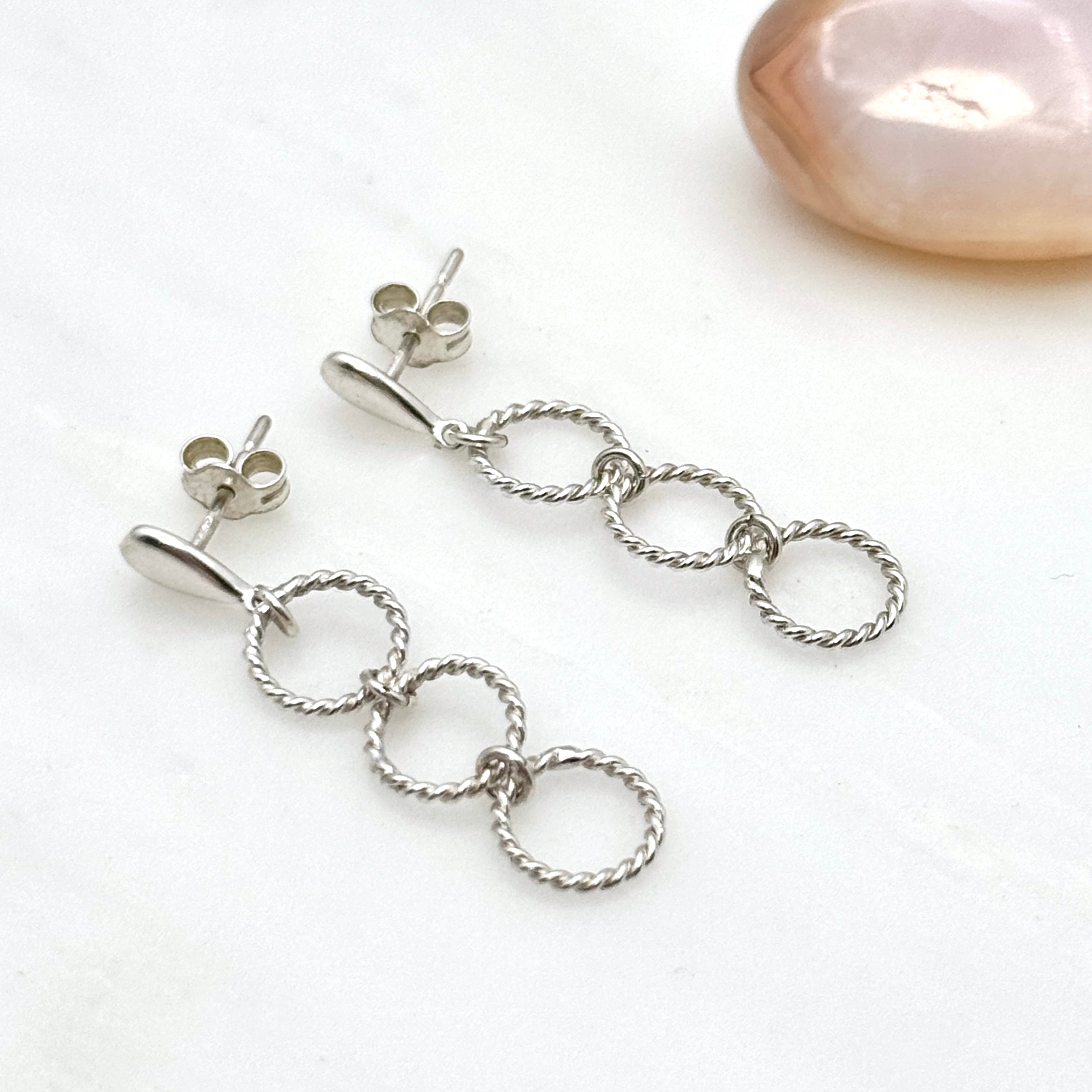 Sterling Silver Twisted Ring Drop Earrings