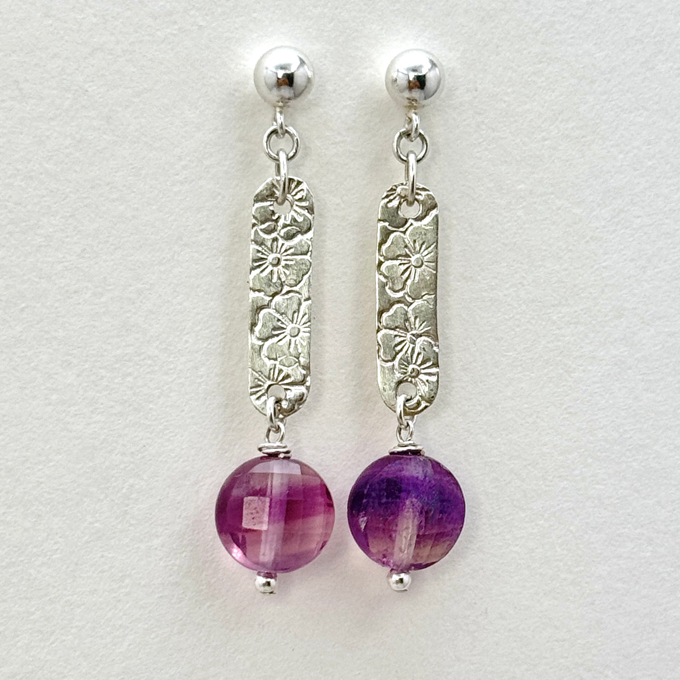 Floral Bar Sterling Silver Earrings