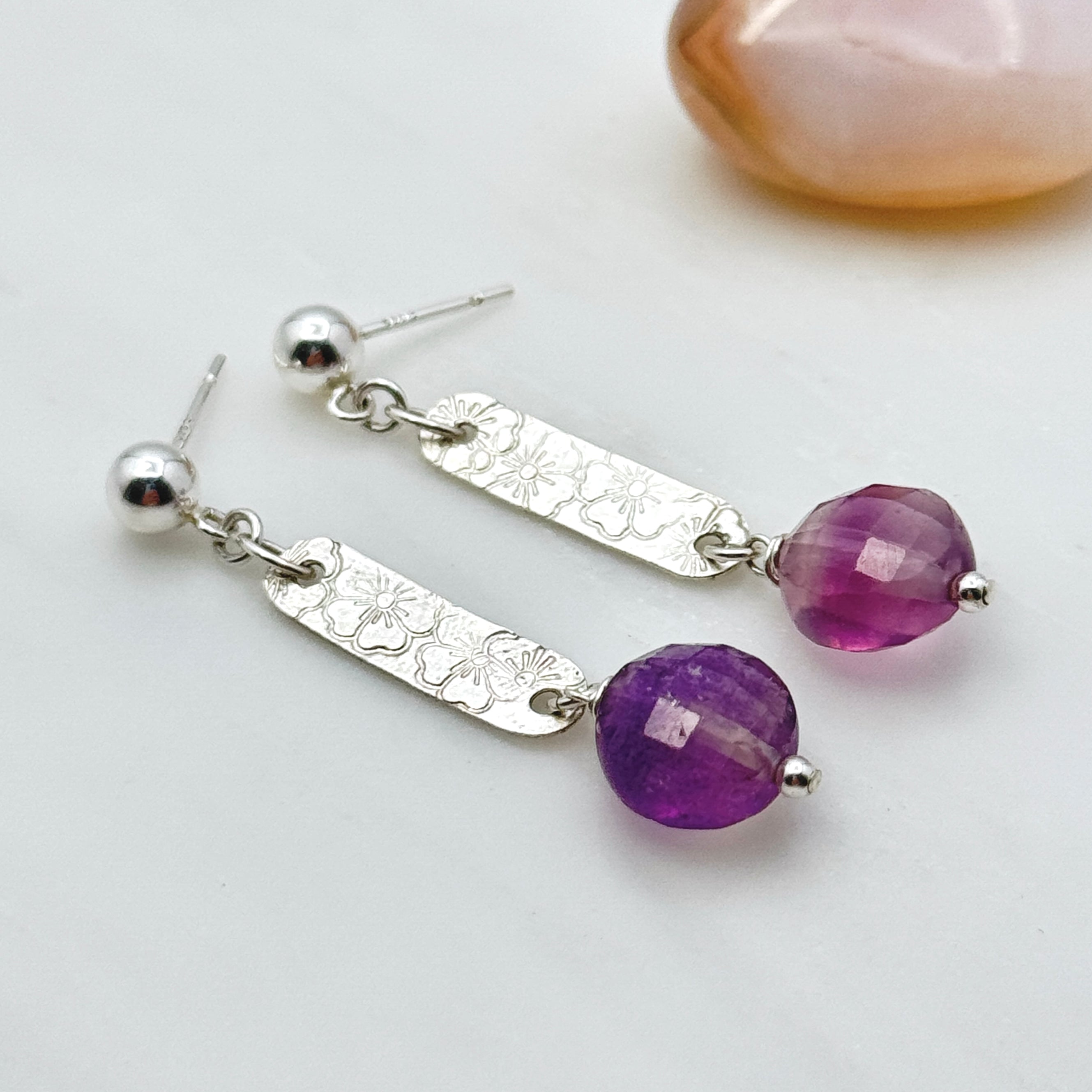 Floral Bar Sterling Silver Earrings