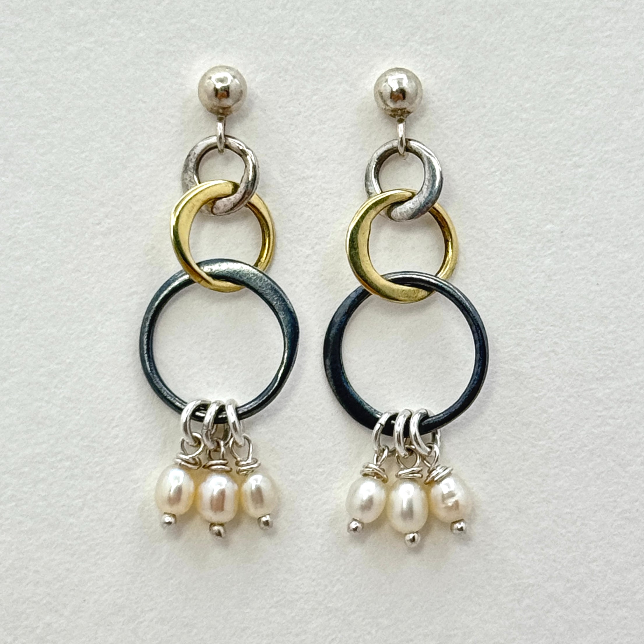 Tiny White Pearl Mixed Metal Drop Earrings