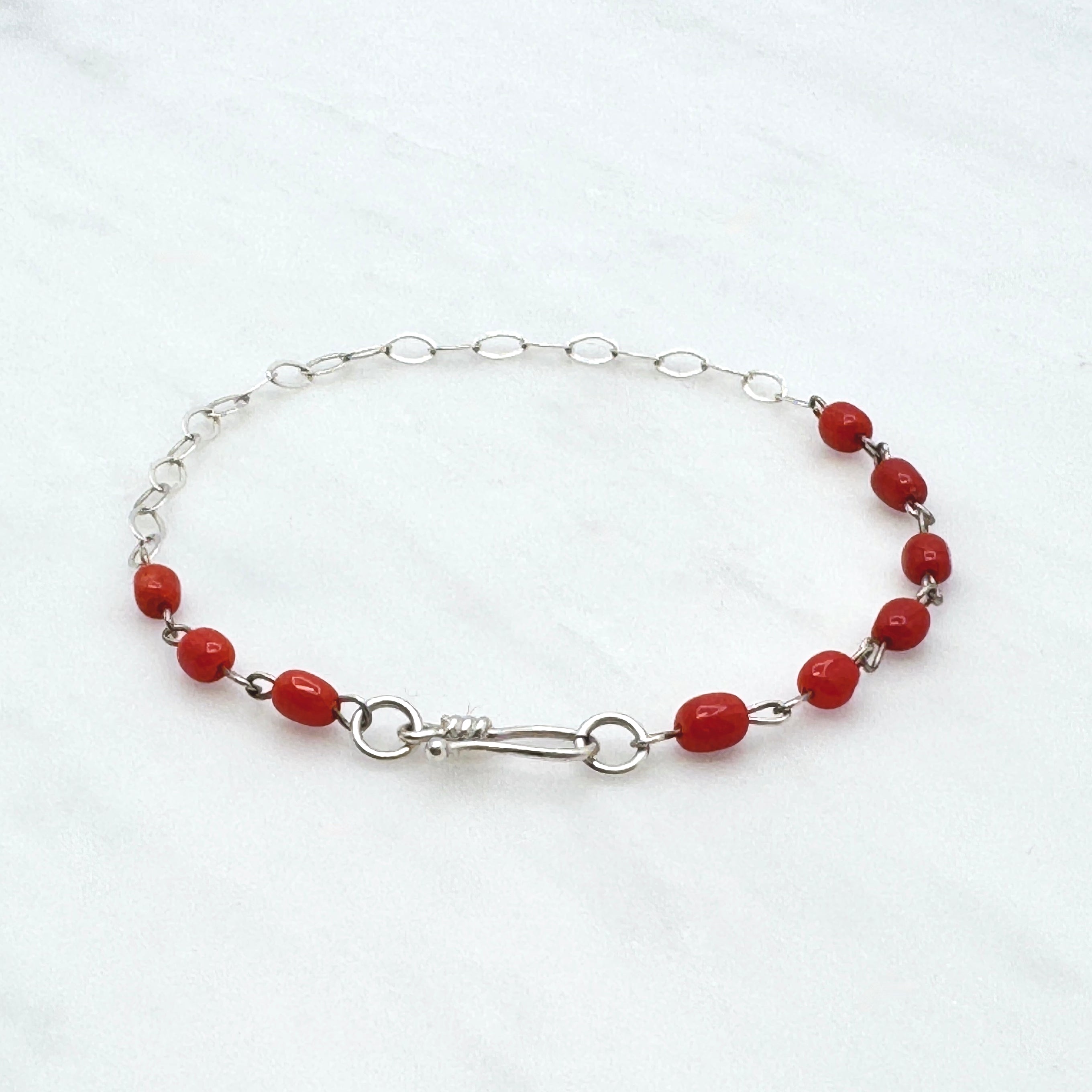 Italian Coral Sterling Silver Chain Bracelet