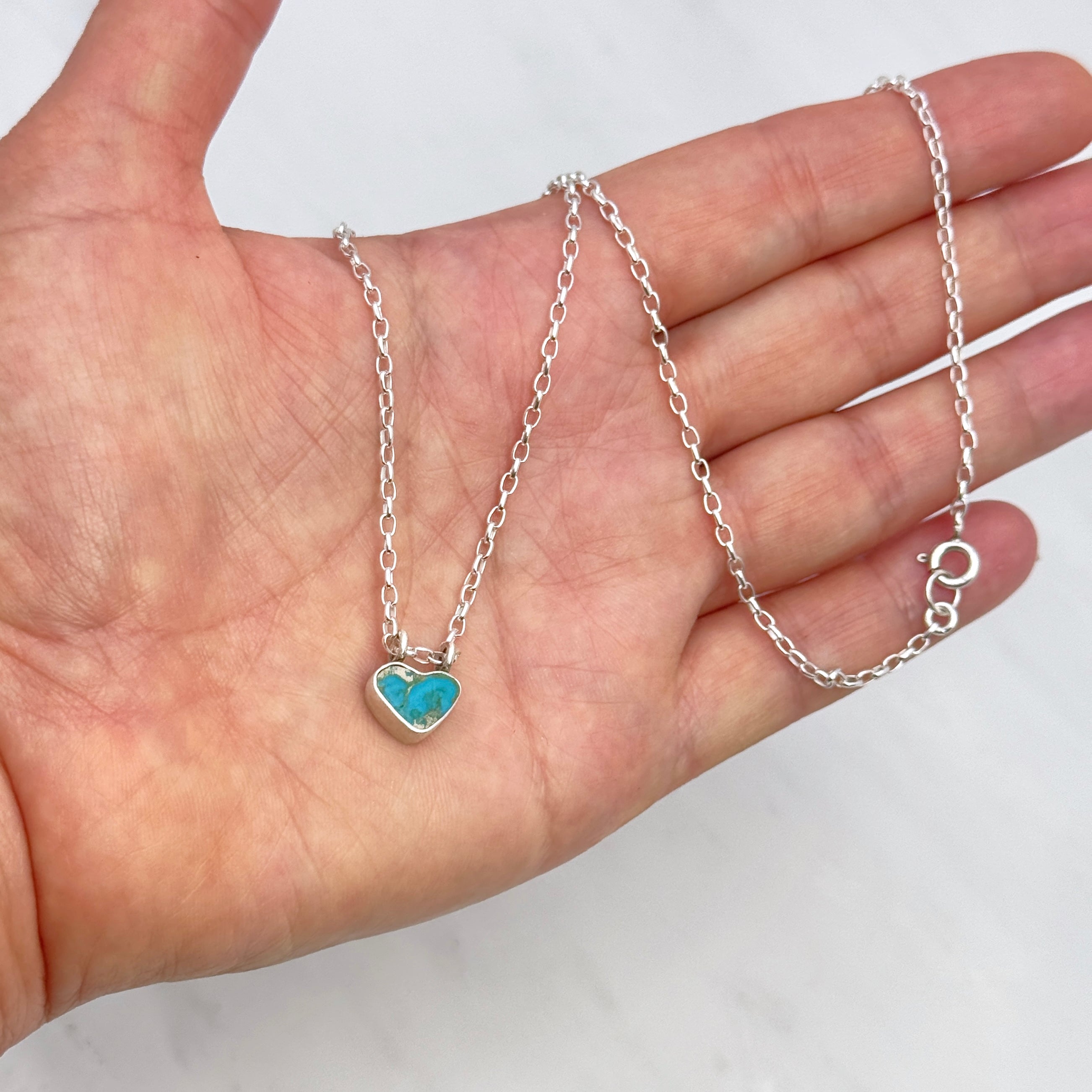 Real Turquoise Heart Sterling Silver Necklace
