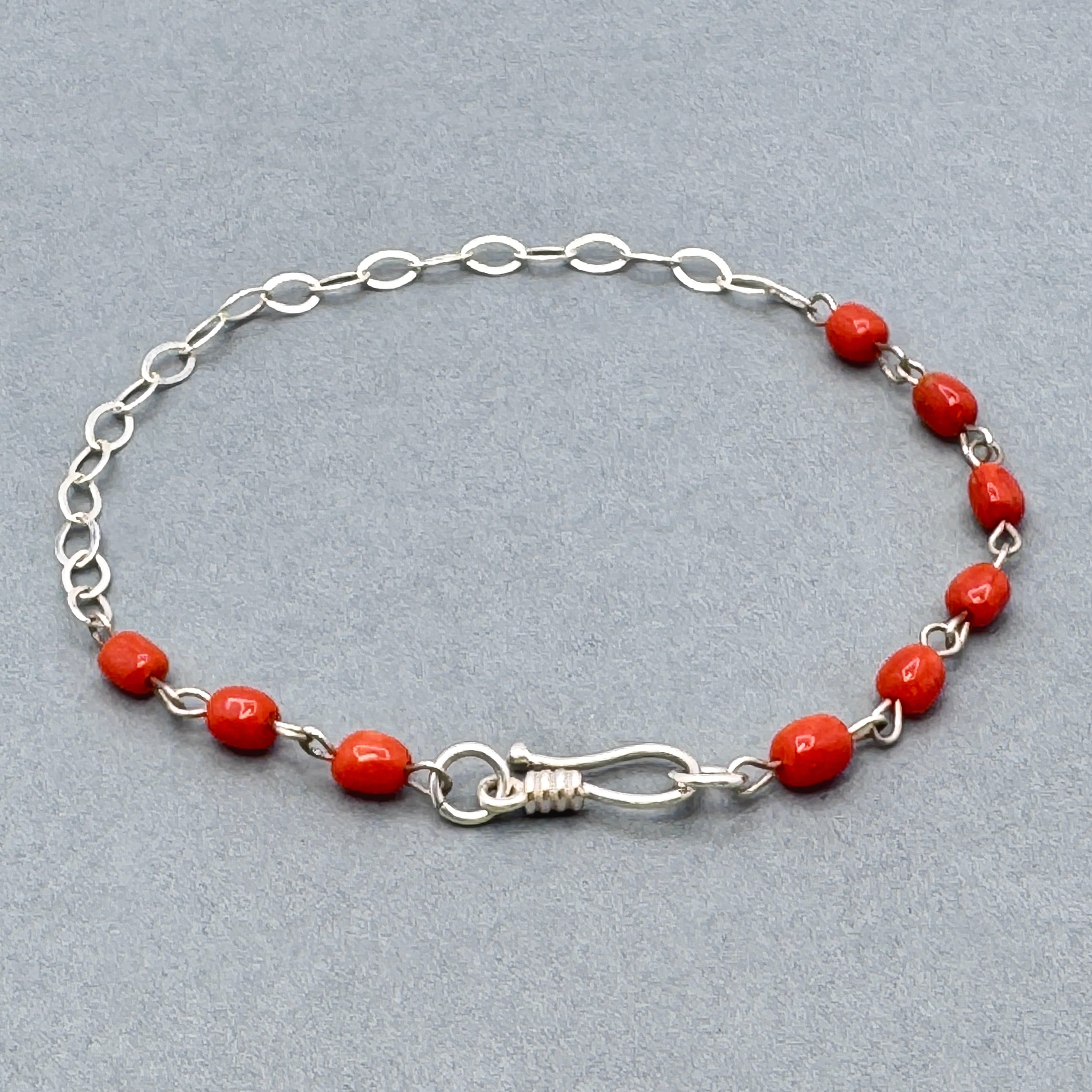 Italian Coral Sterling Silver Chain Bracelet