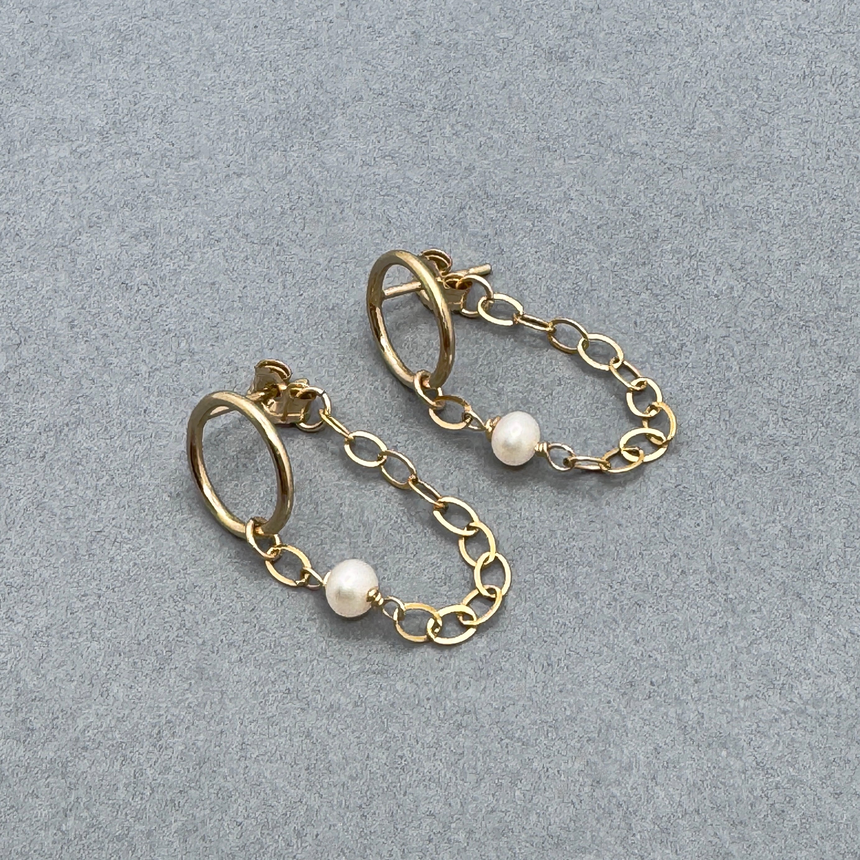 Gold-Filled Circle & Pearl Ear Jacket Earrings