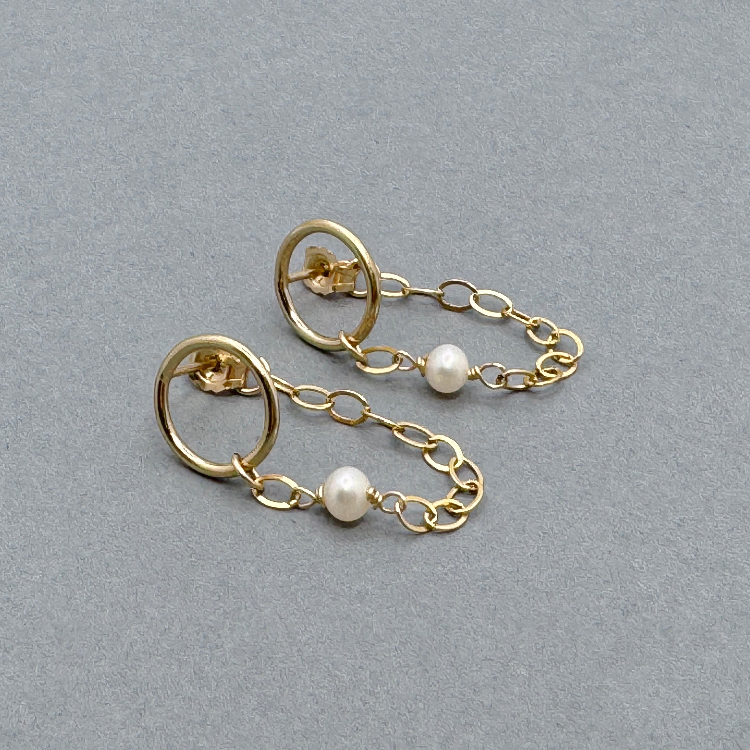 Gold-Filled Circle & Pearl Ear Jacket Earrings
