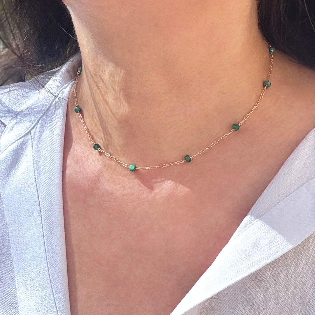 Faceted Emerald Gold-Filled Station Choker