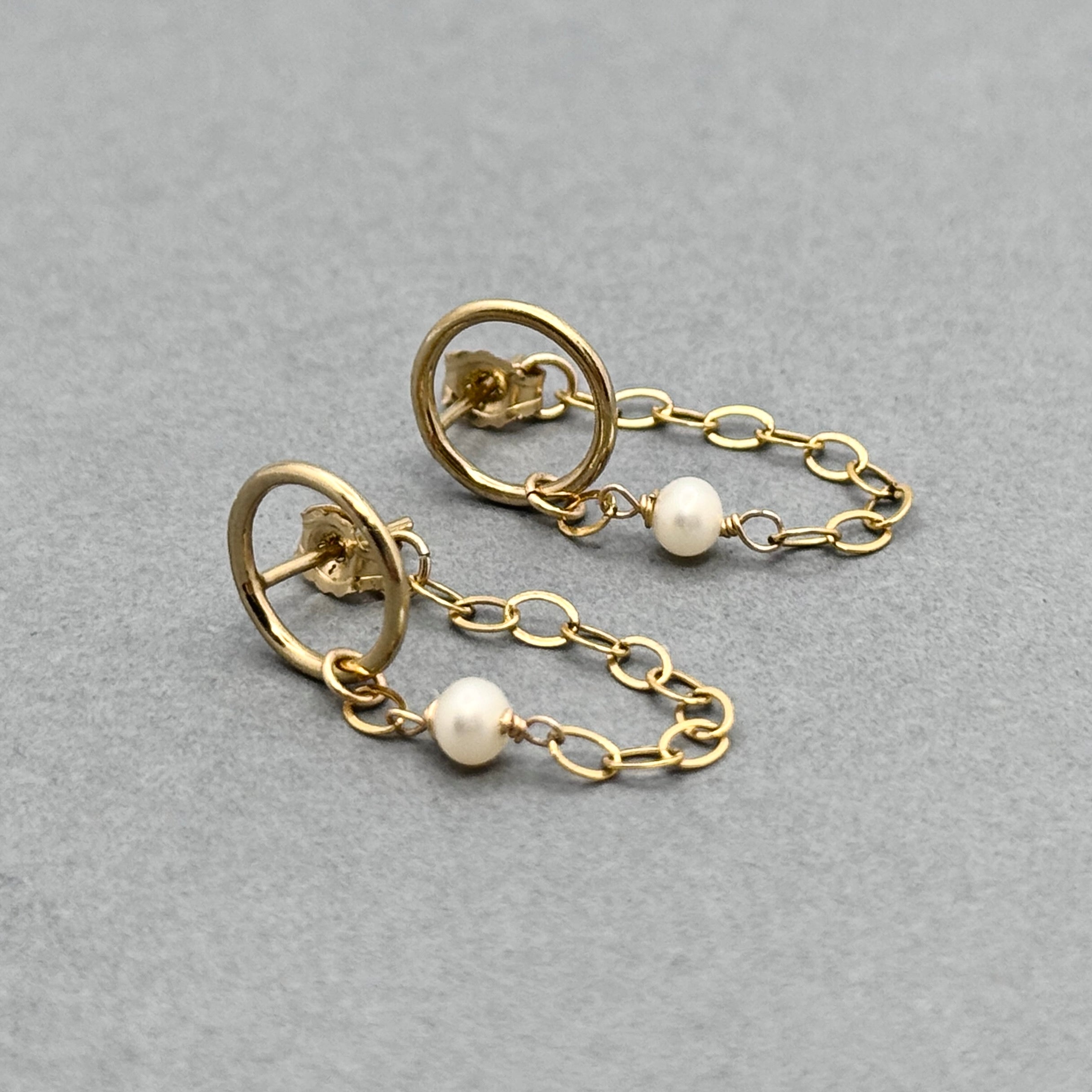 Gold-Filled Circle & Pearl Ear Jacket Earrings