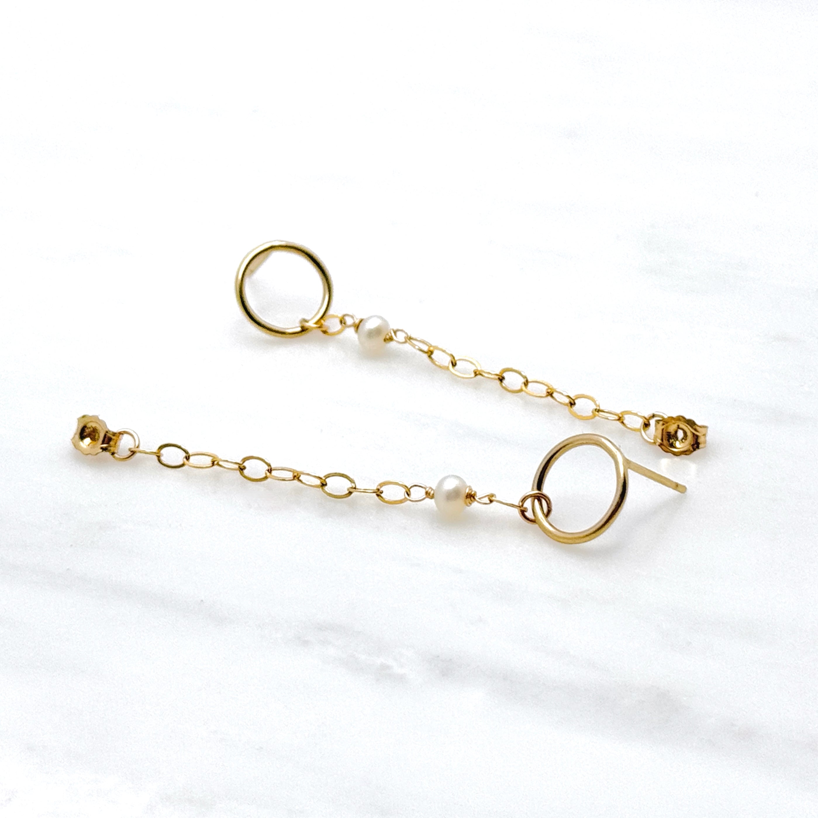 Gold-Filled Circle & Pearl Ear Jacket Earrings