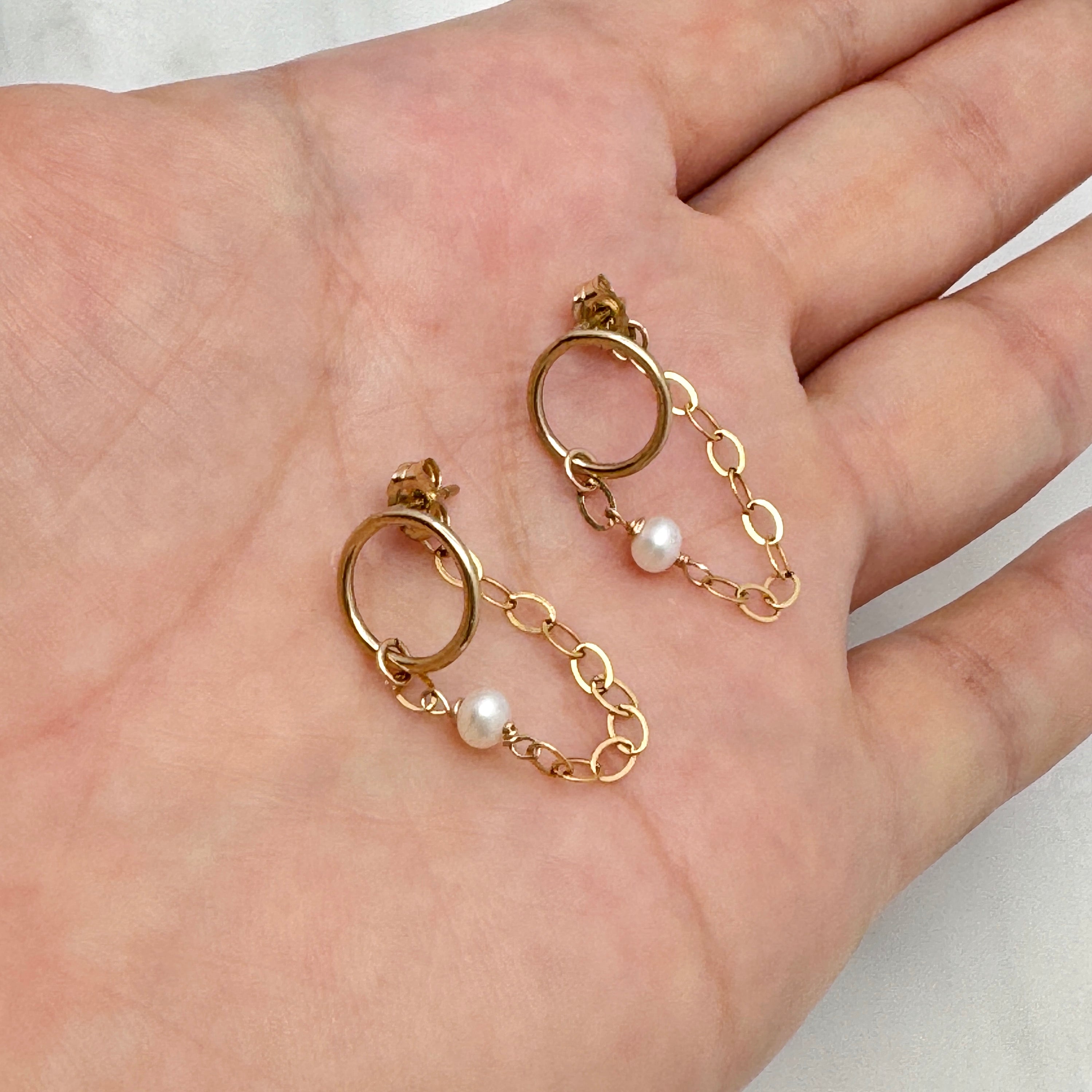 Gold-Filled Circle & Pearl Ear Jacket Earrings
