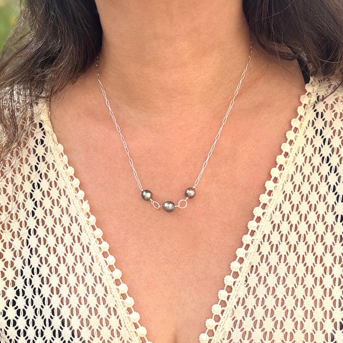 Tahitian Pearl 925 Silver Paperclip Necklace