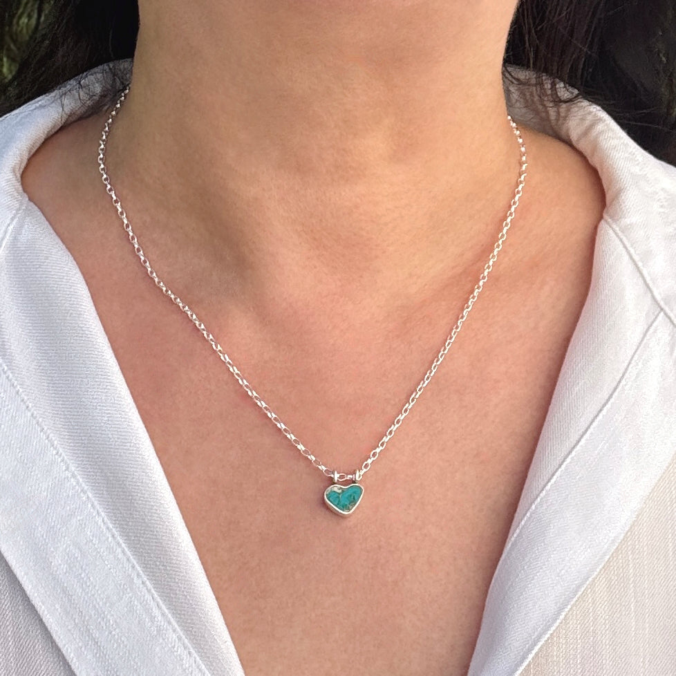 Real Turquoise Heart Sterling Silver Necklace