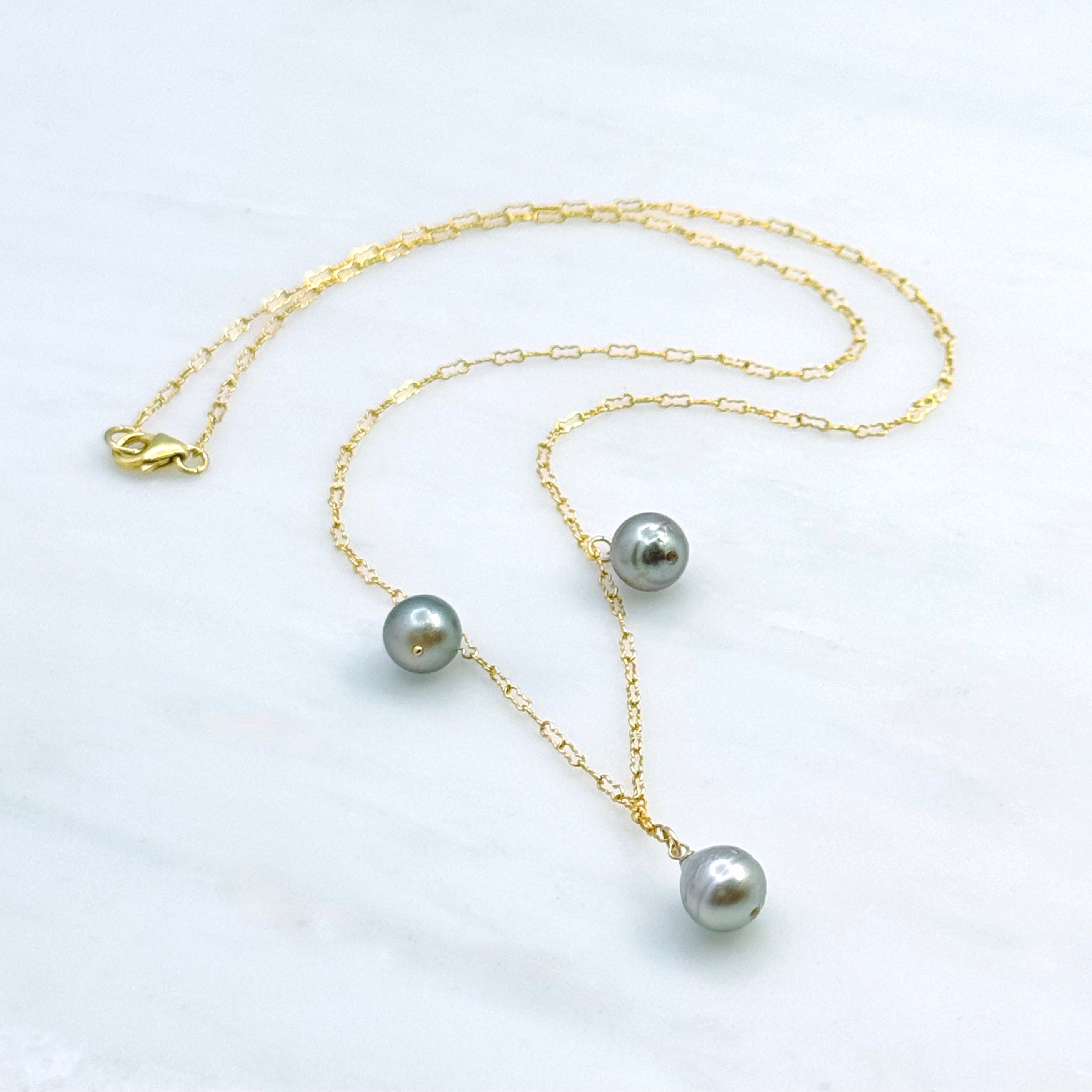 Tahitian Pearl Trio Drop Gold-Filled Necklace