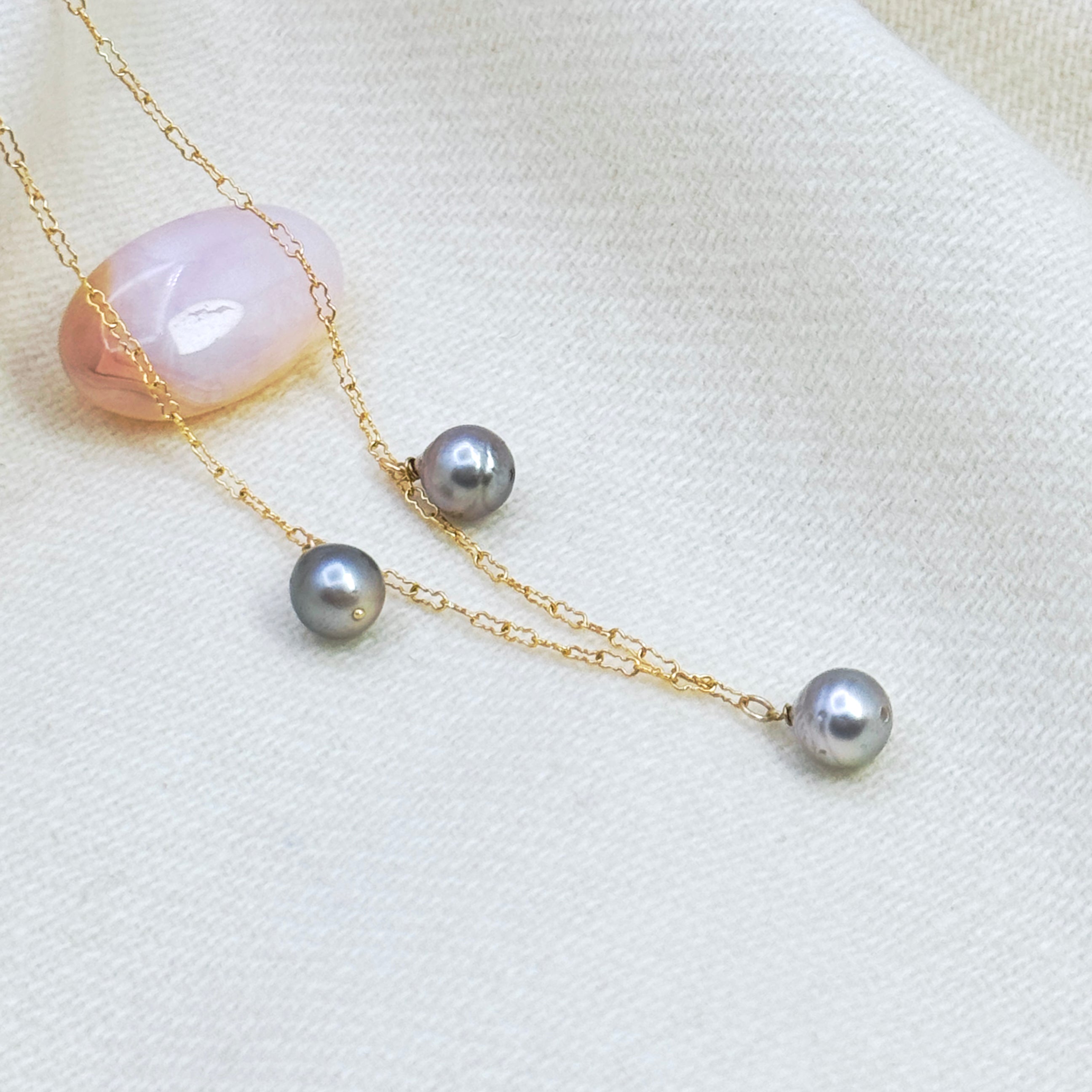 Tahitian Pearl Trio Drop Gold-Filled Necklace