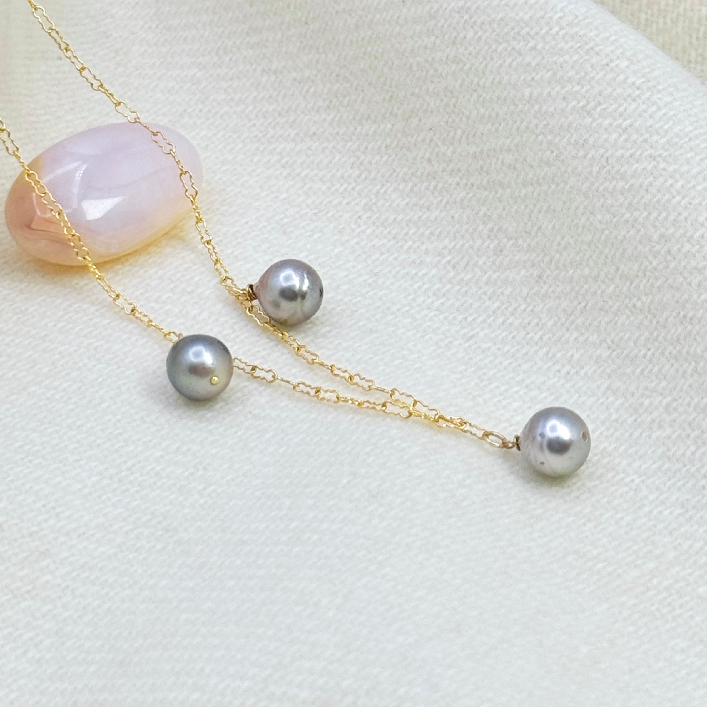 Tahitian Pearl Trio Drop Gold-Filled Necklace