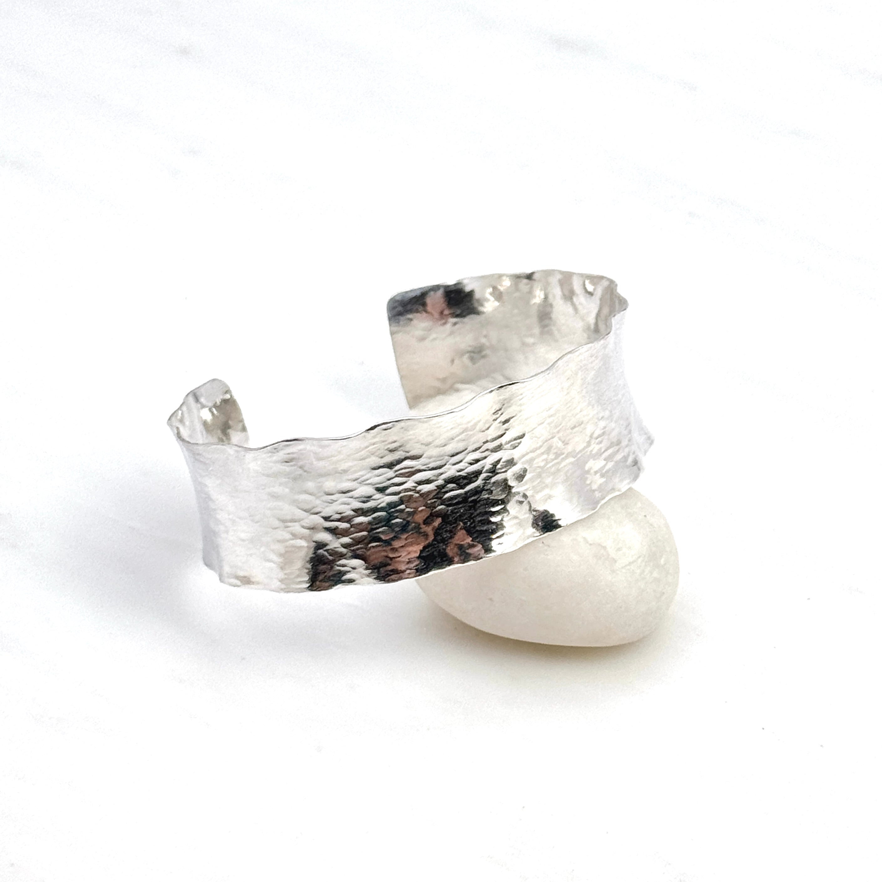 Wide Ruffled Hammered Sterling Silver Cuff