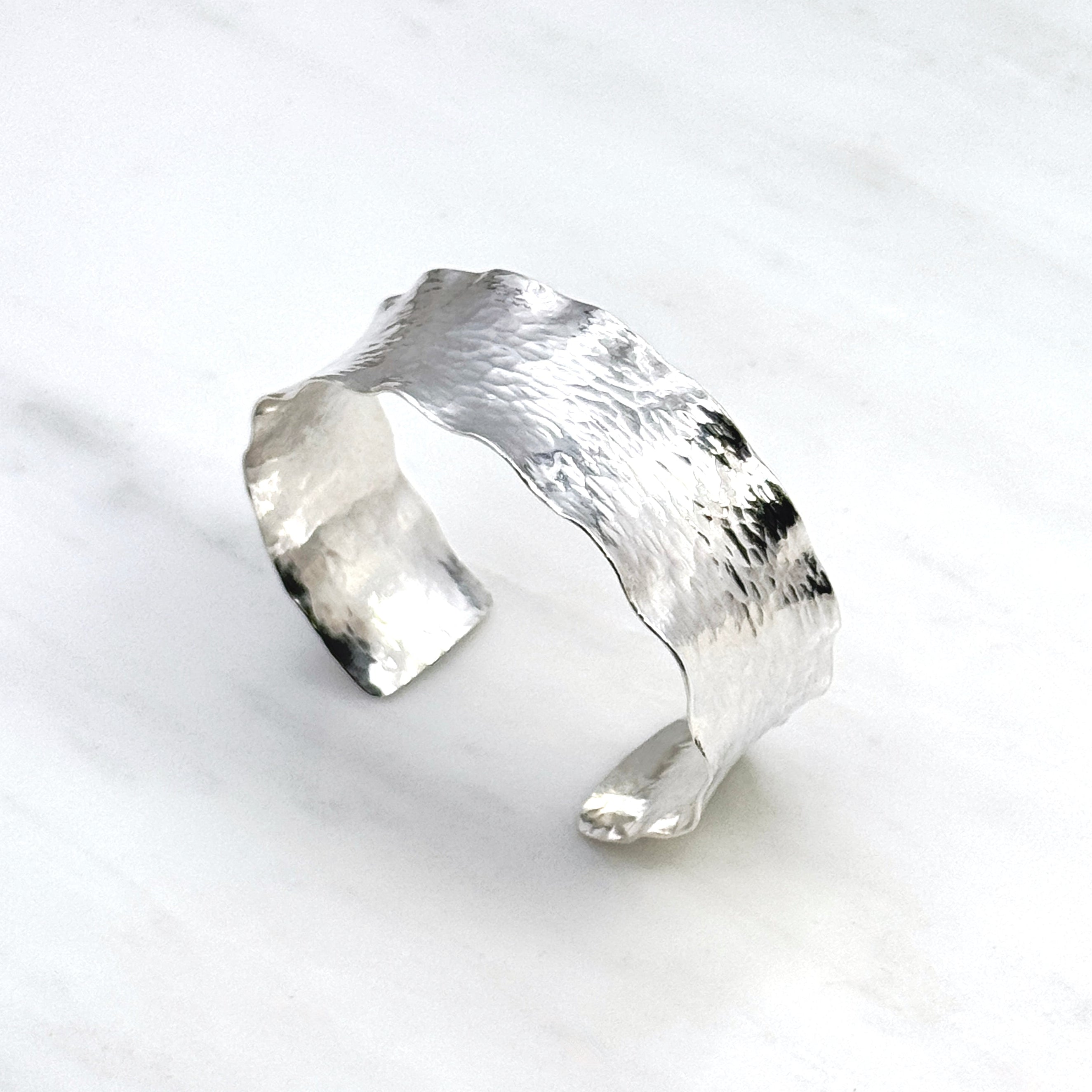 Wide Ruffled Hammered Sterling Silver Cuff