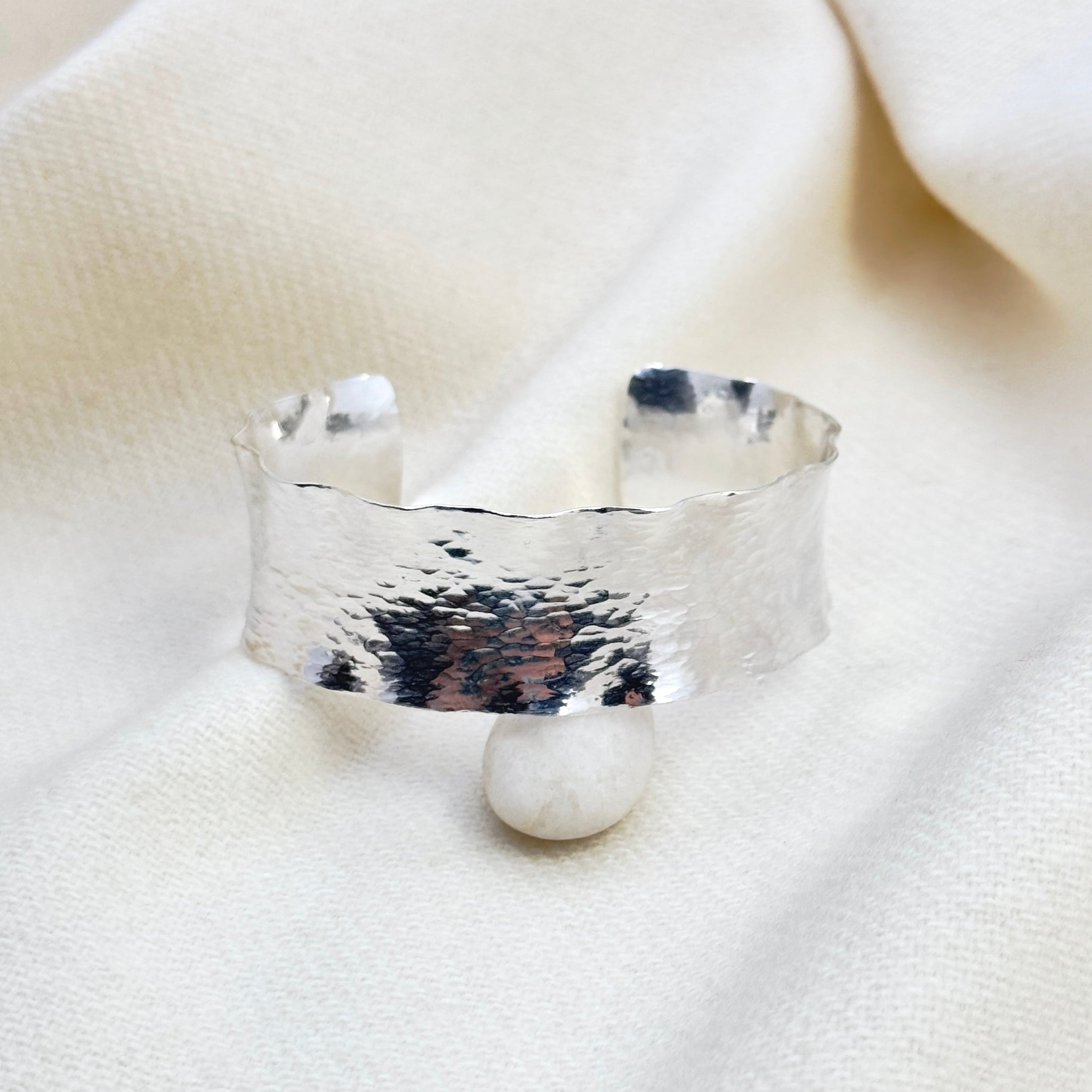 Wide Ruffled Hammered Sterling Silver Cuff