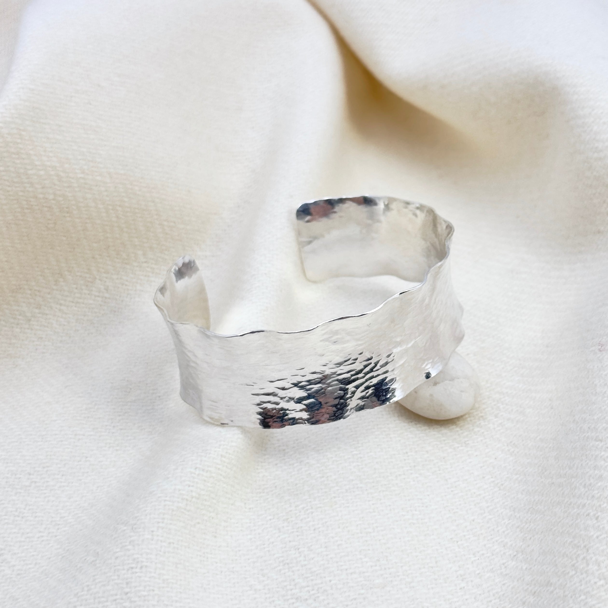 Wide Ruffled Hammered Sterling Silver Cuff