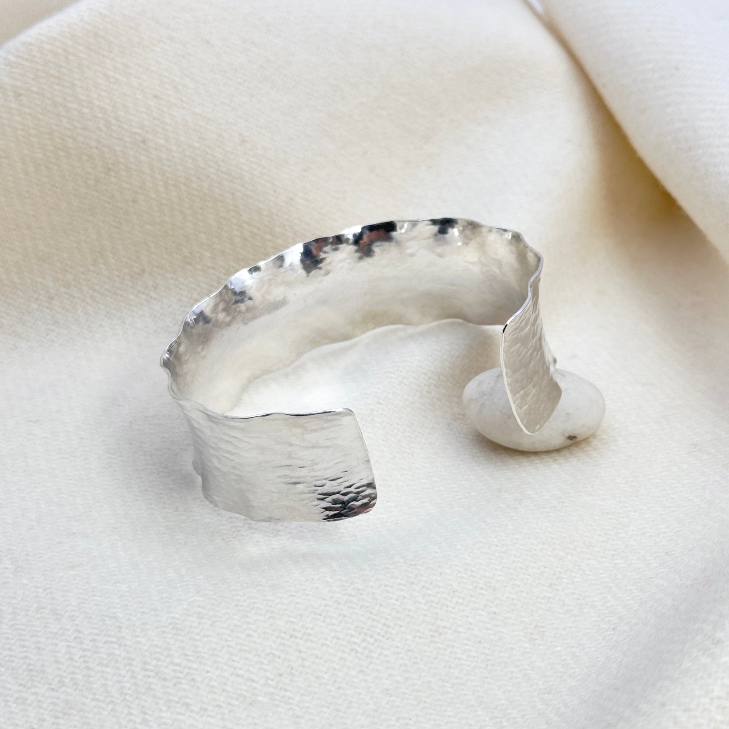 Wide Ruffled Hammered Sterling Silver Cuff
