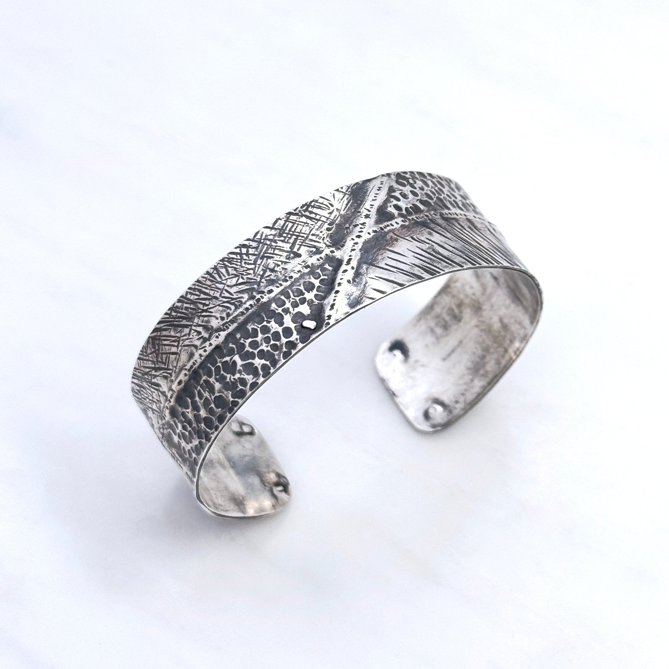 Wide Oxidized Textured Silver Cuff Bracelet