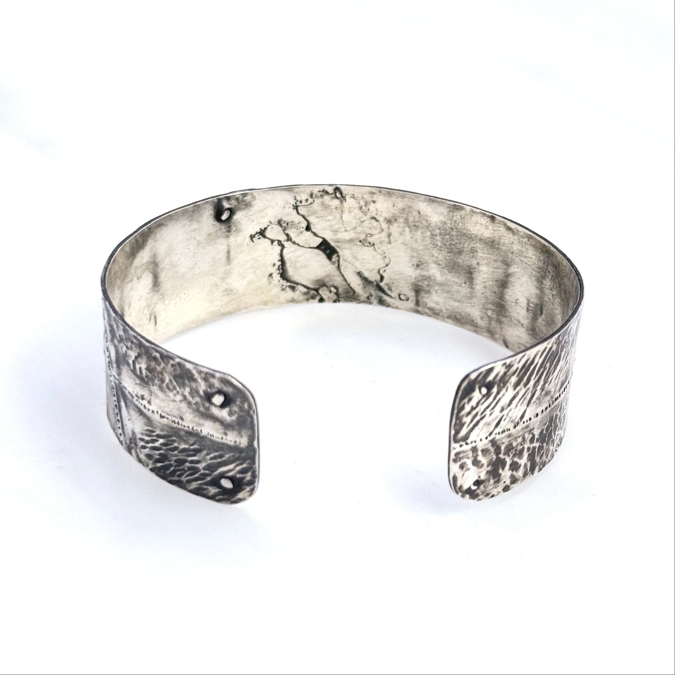 Wide Oxidized Textured Silver Cuff Bracelet