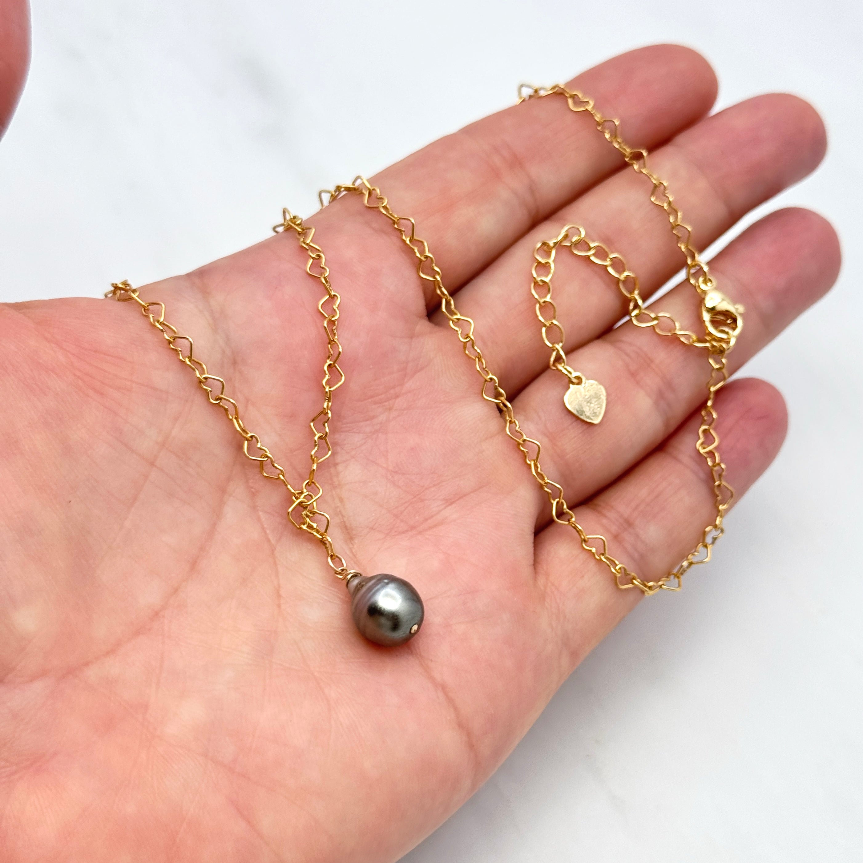 Tahitian Pearl Heart Link 14Kt GF Necklace