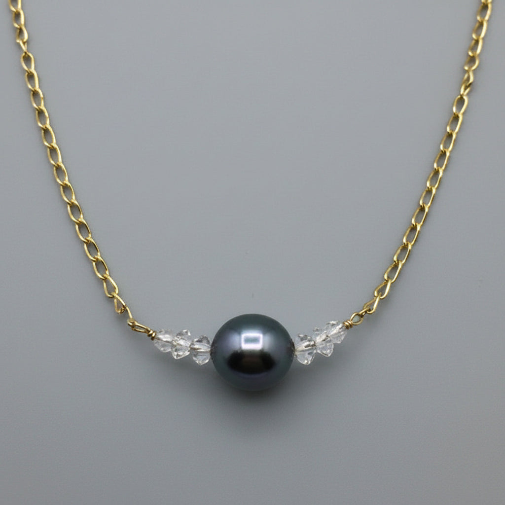 Tahitian Pearl & Herkimer Diamond Necklace