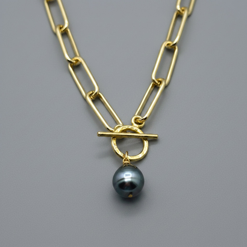 Bold Tahitian Pearl Paperclip Necklace