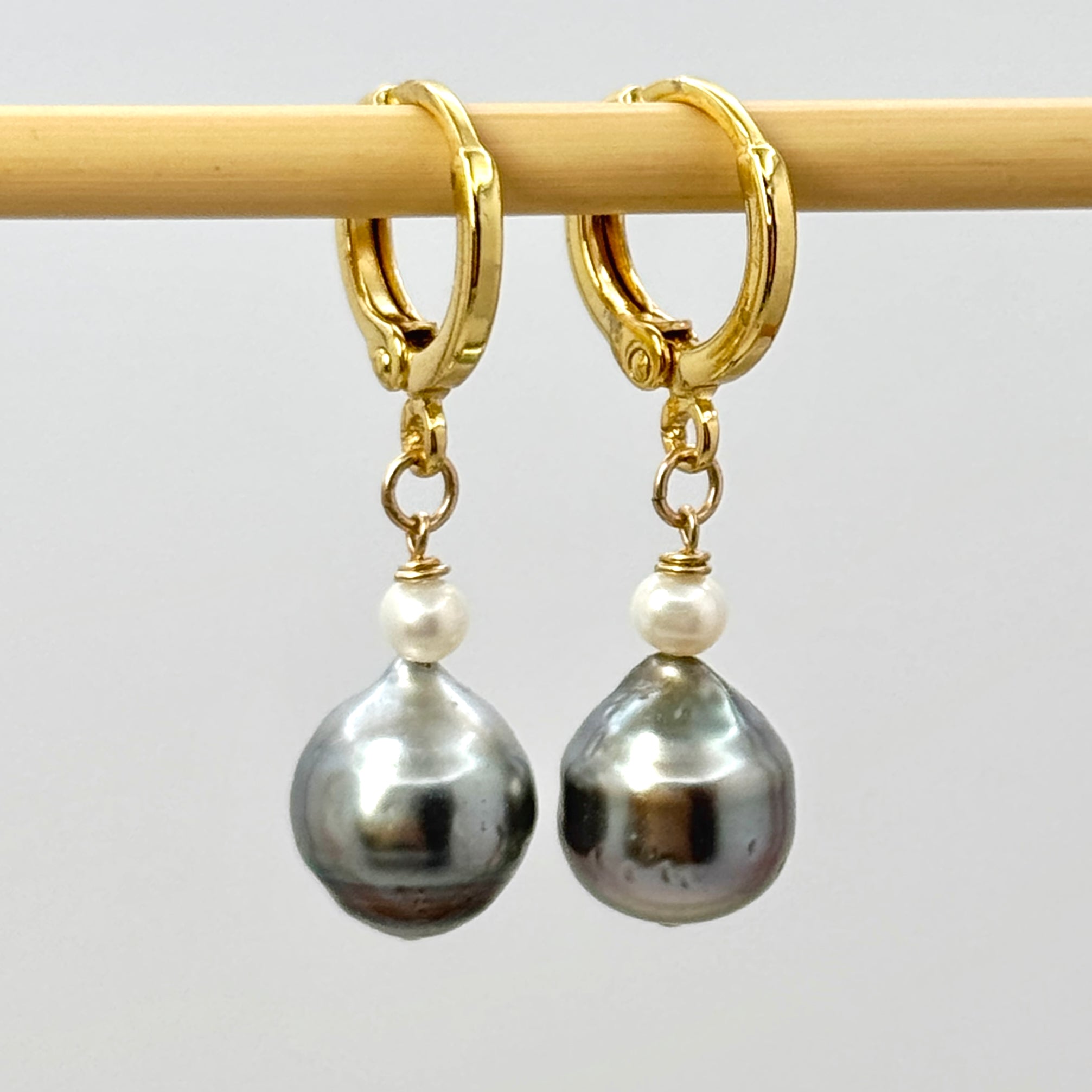 Tahitian & White Pearl Gold-Filled Huggies