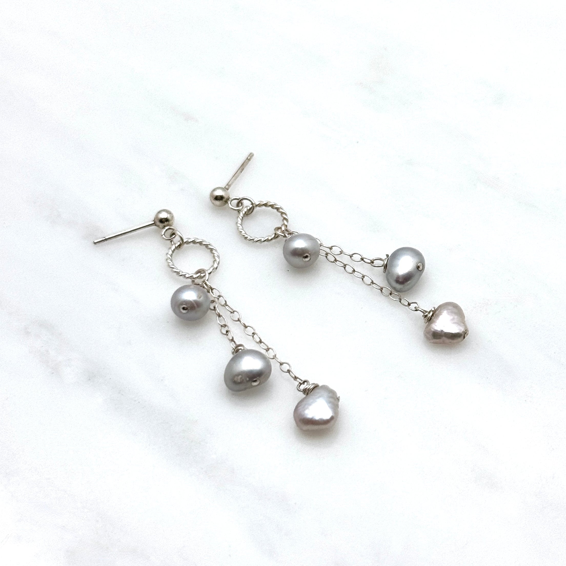 Gray Pearl Sterling Silver Drop Earrings