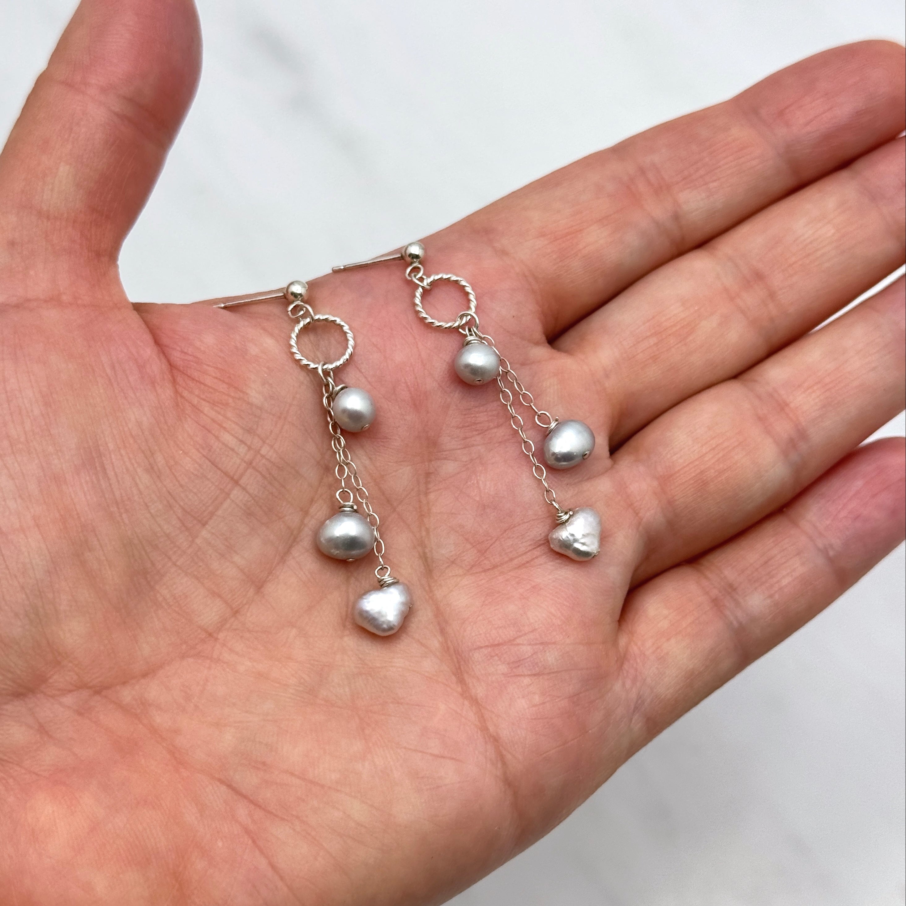 Gray Pearl Sterling Silver Drop Earrings
