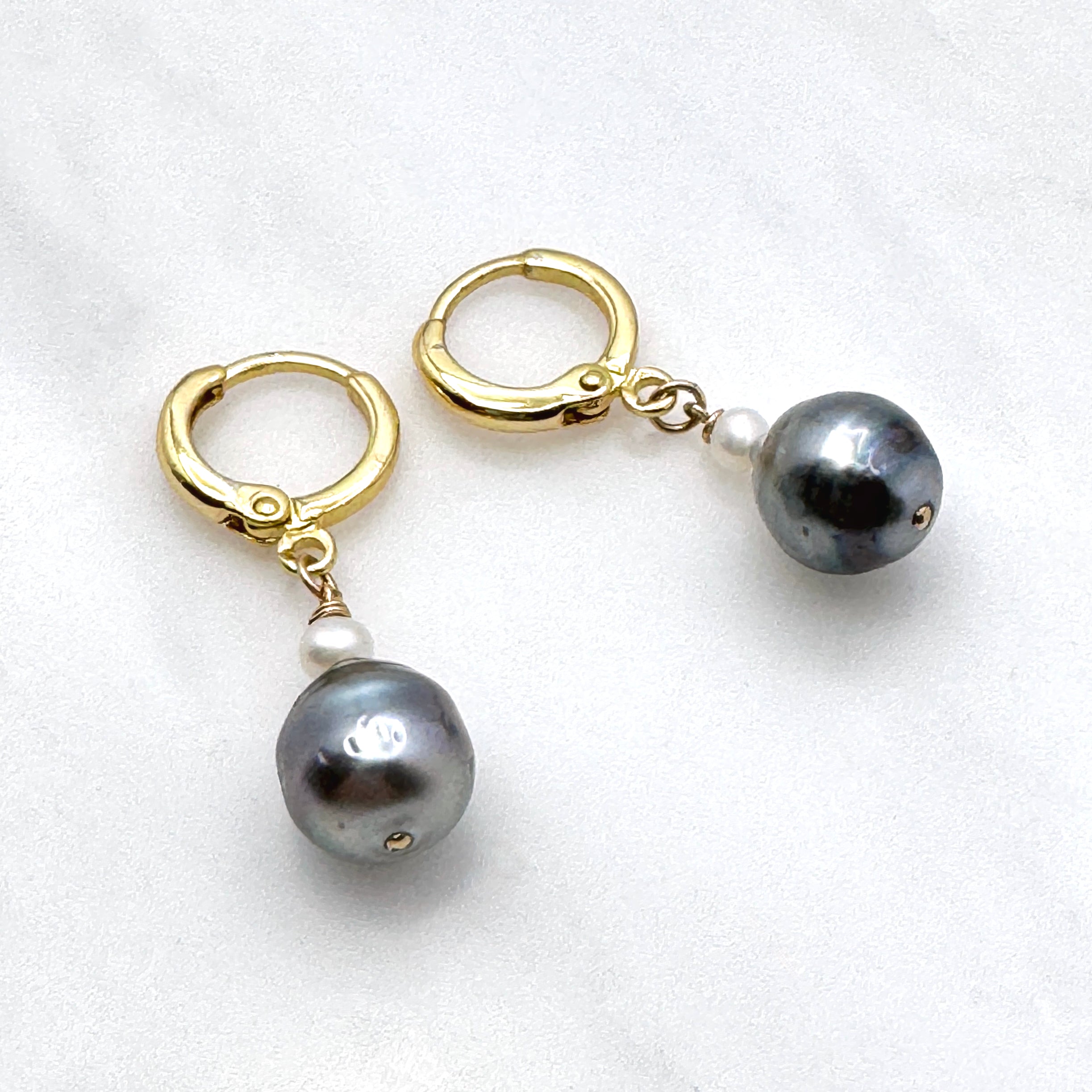 Tahitian & White Pearl Gold-Filled Huggies