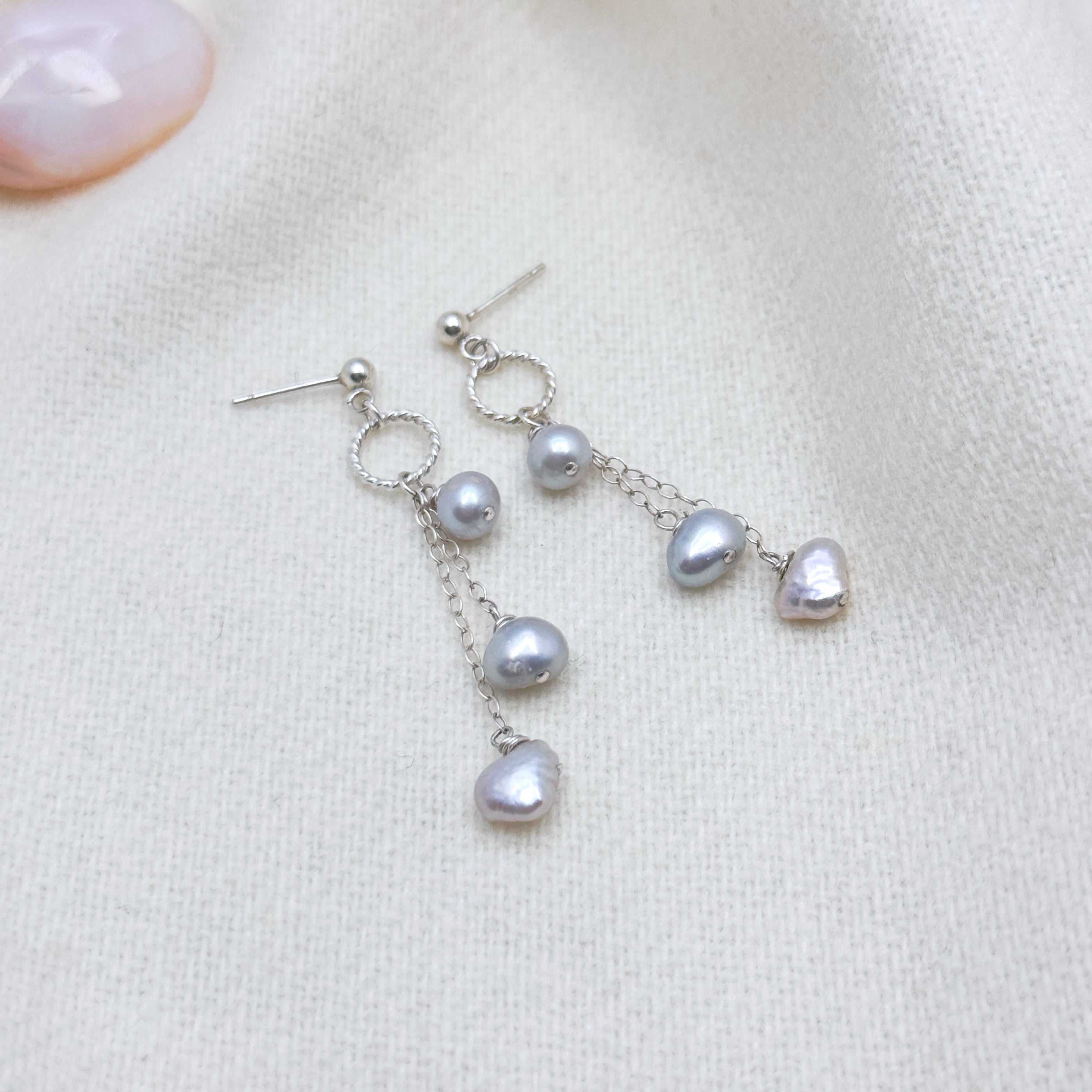 Gray Pearl Sterling Silver Drop Earrings