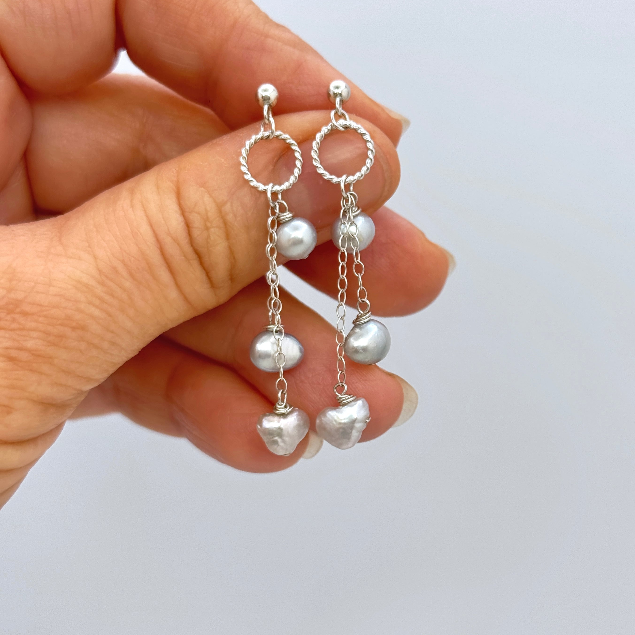 Gray Pearl Sterling Silver Drop Earrings