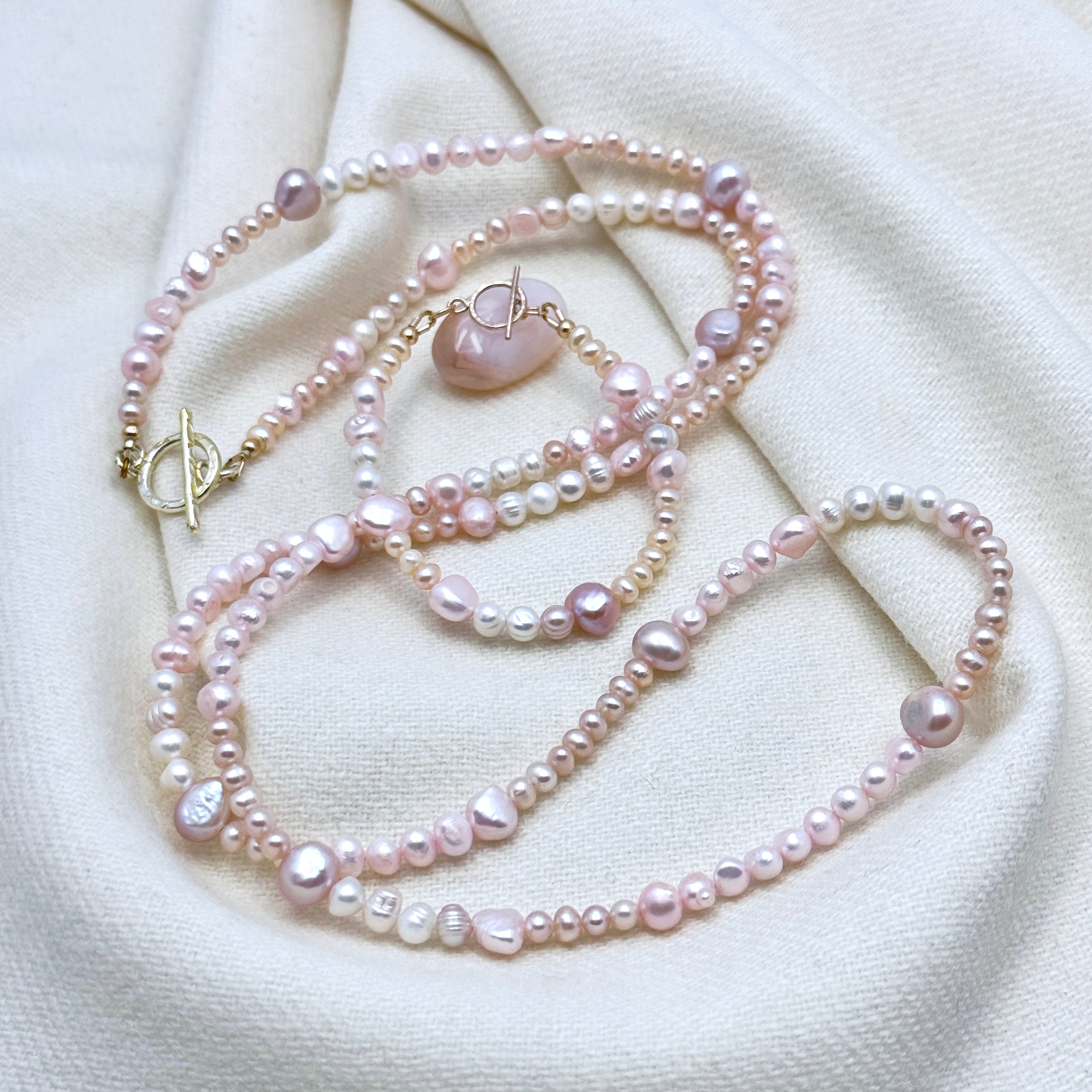 Long White & Pink Freshwater Pearl Necklace