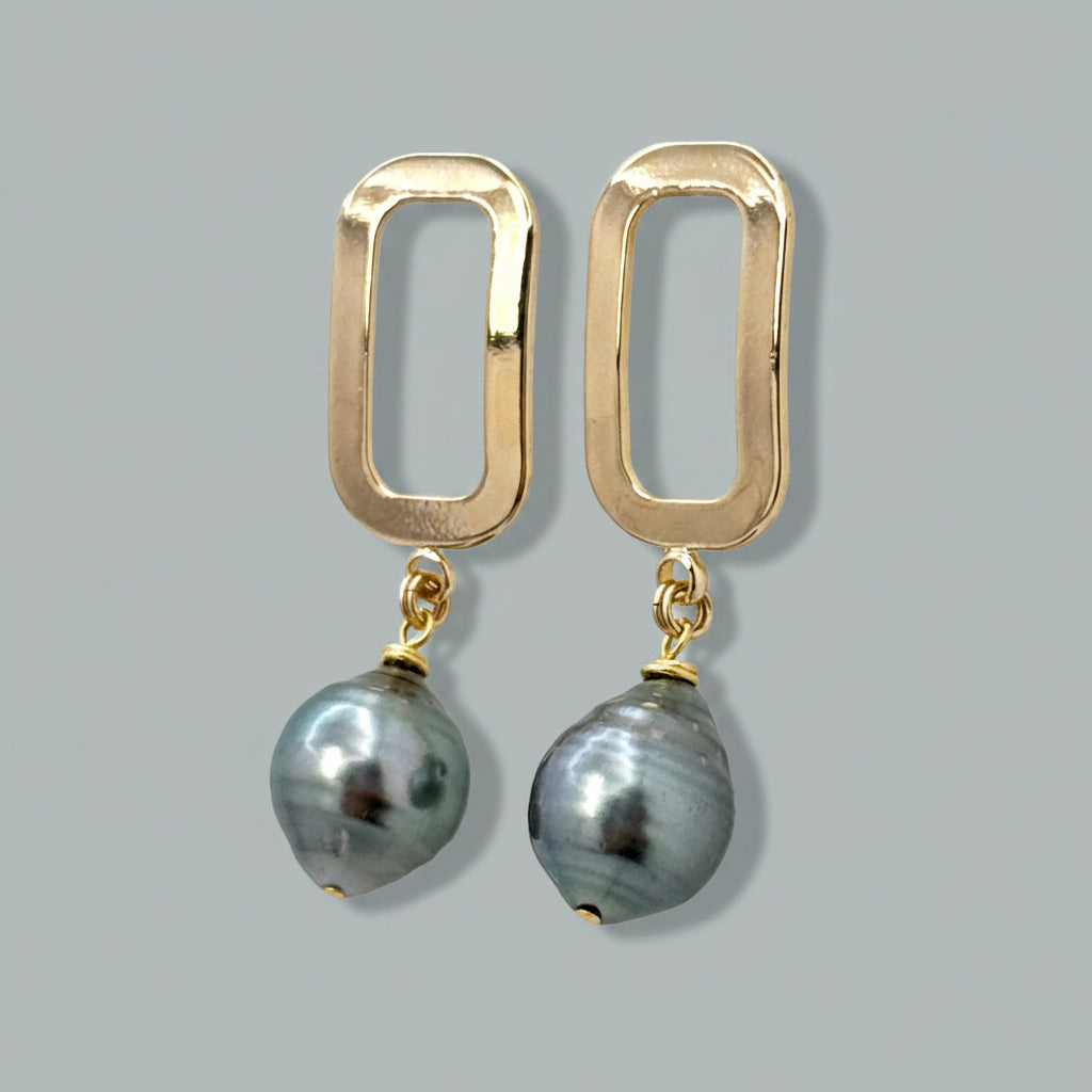Sculptural Tahitian Pearl Drop Earrings