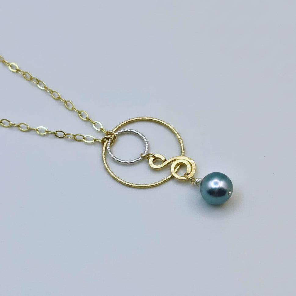 Tahitian Pearl Mixed Metal Pendant Necklace