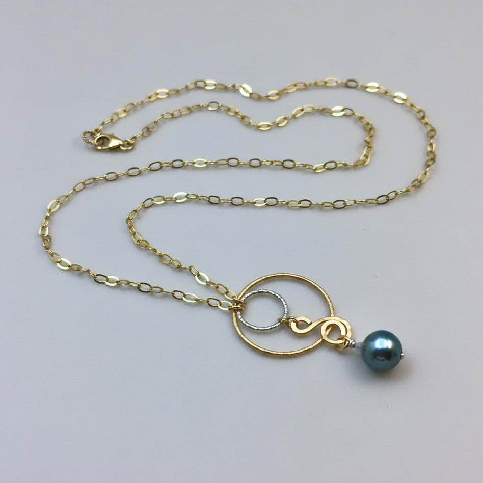 Tahitian Pearl Mixed Metal Pendant Necklace