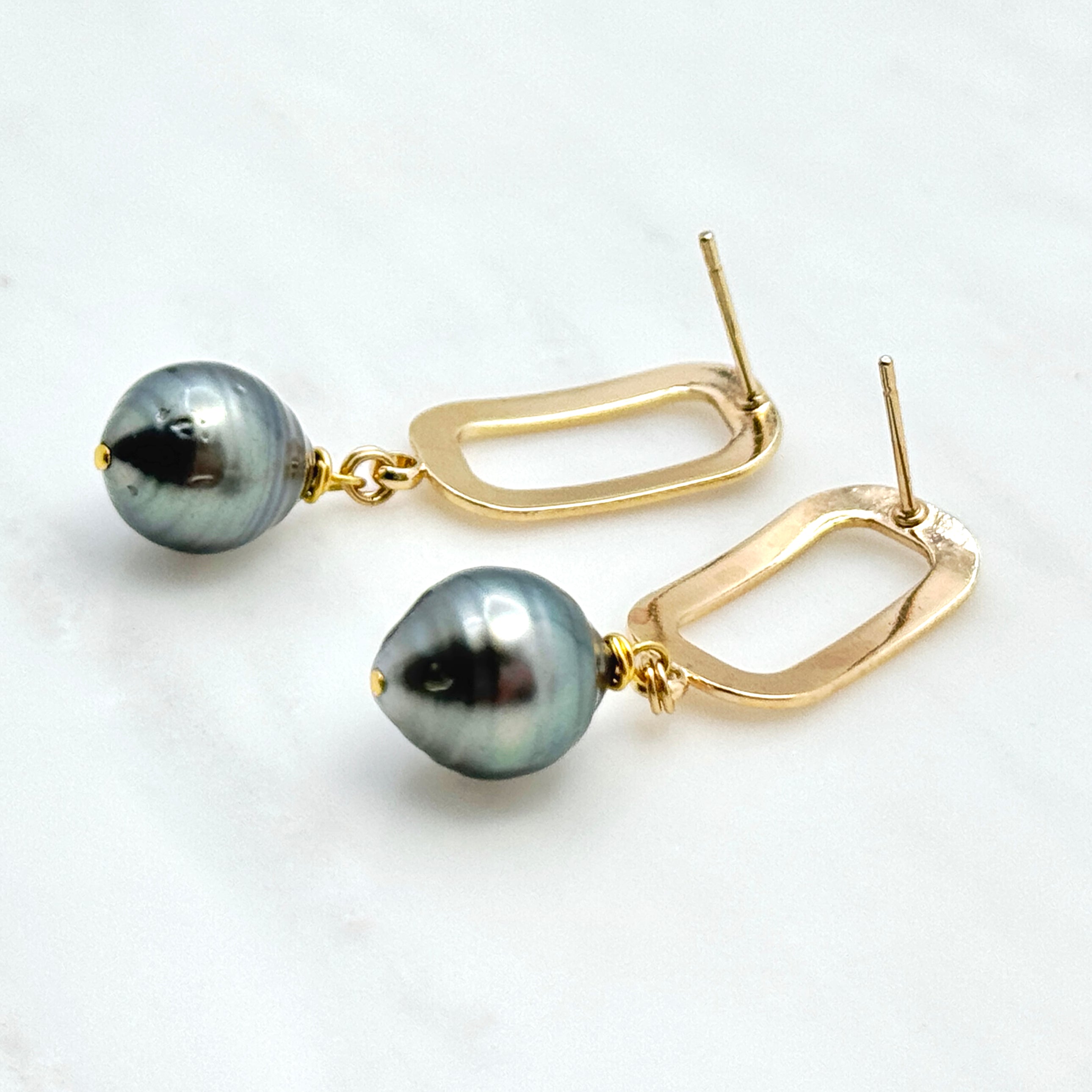 Sculptural Tahitian Pearl Drop Earrings