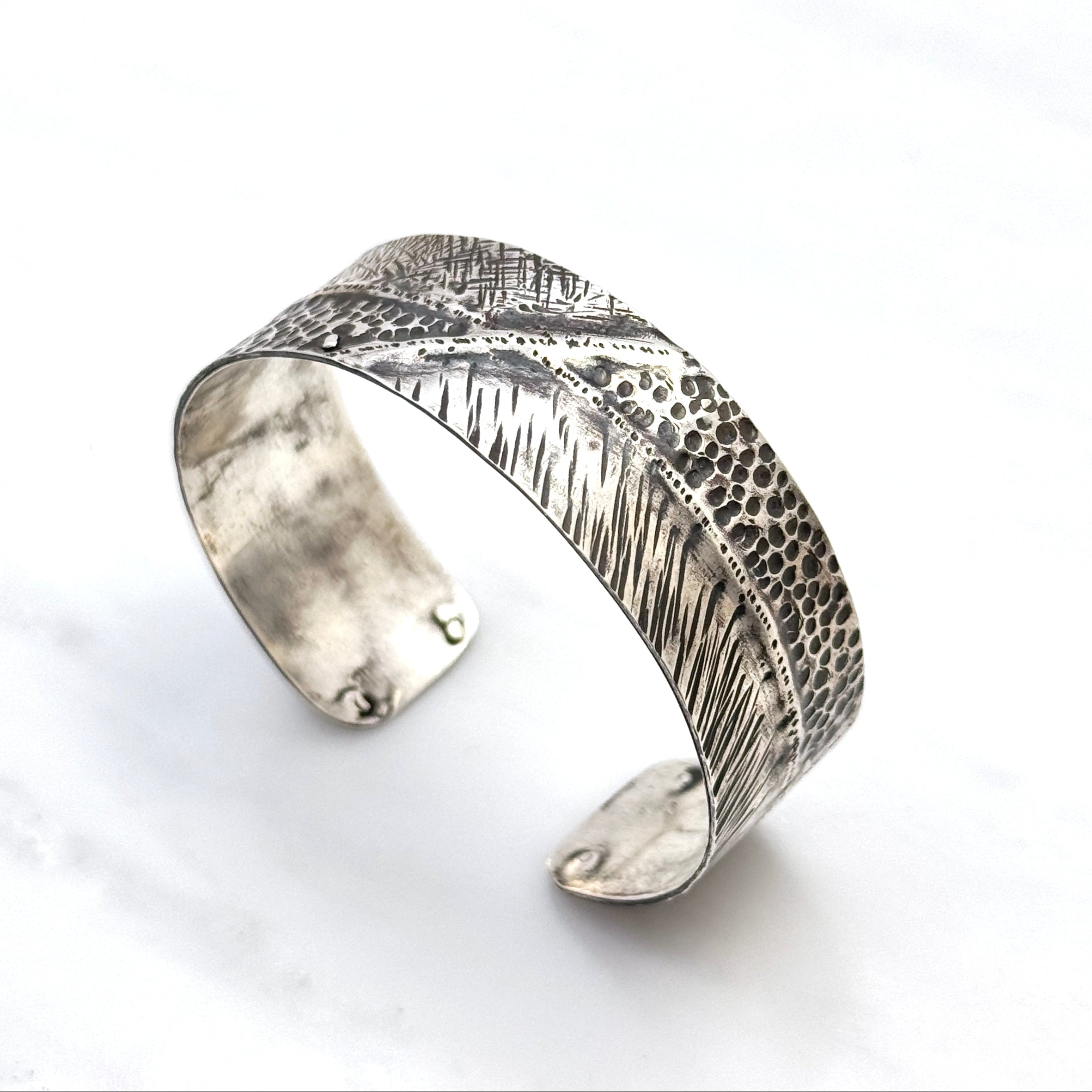 Wide Oxidized Textured Silver Cuff Bracelet