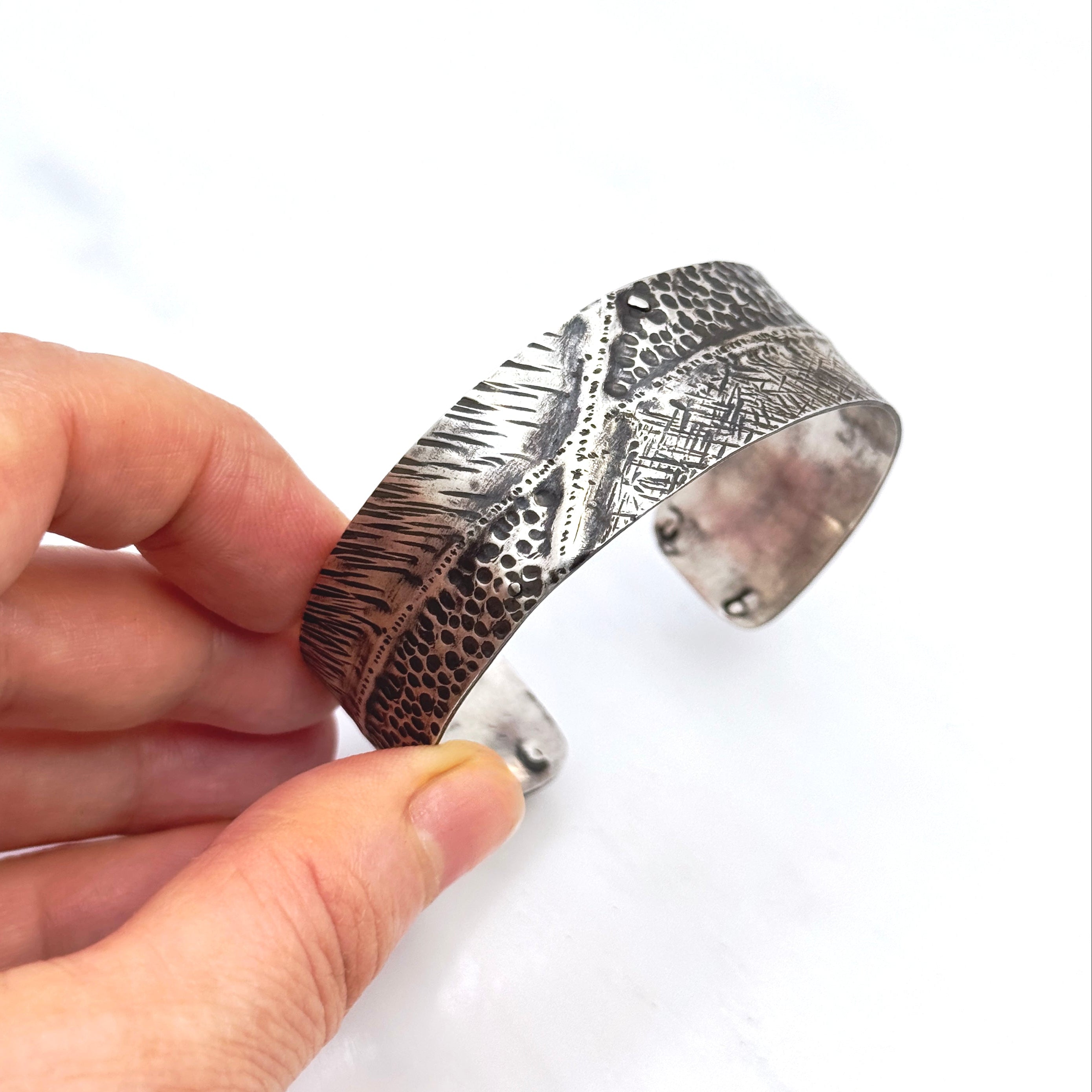 Wide Oxidized Textured Silver Cuff Bracelet