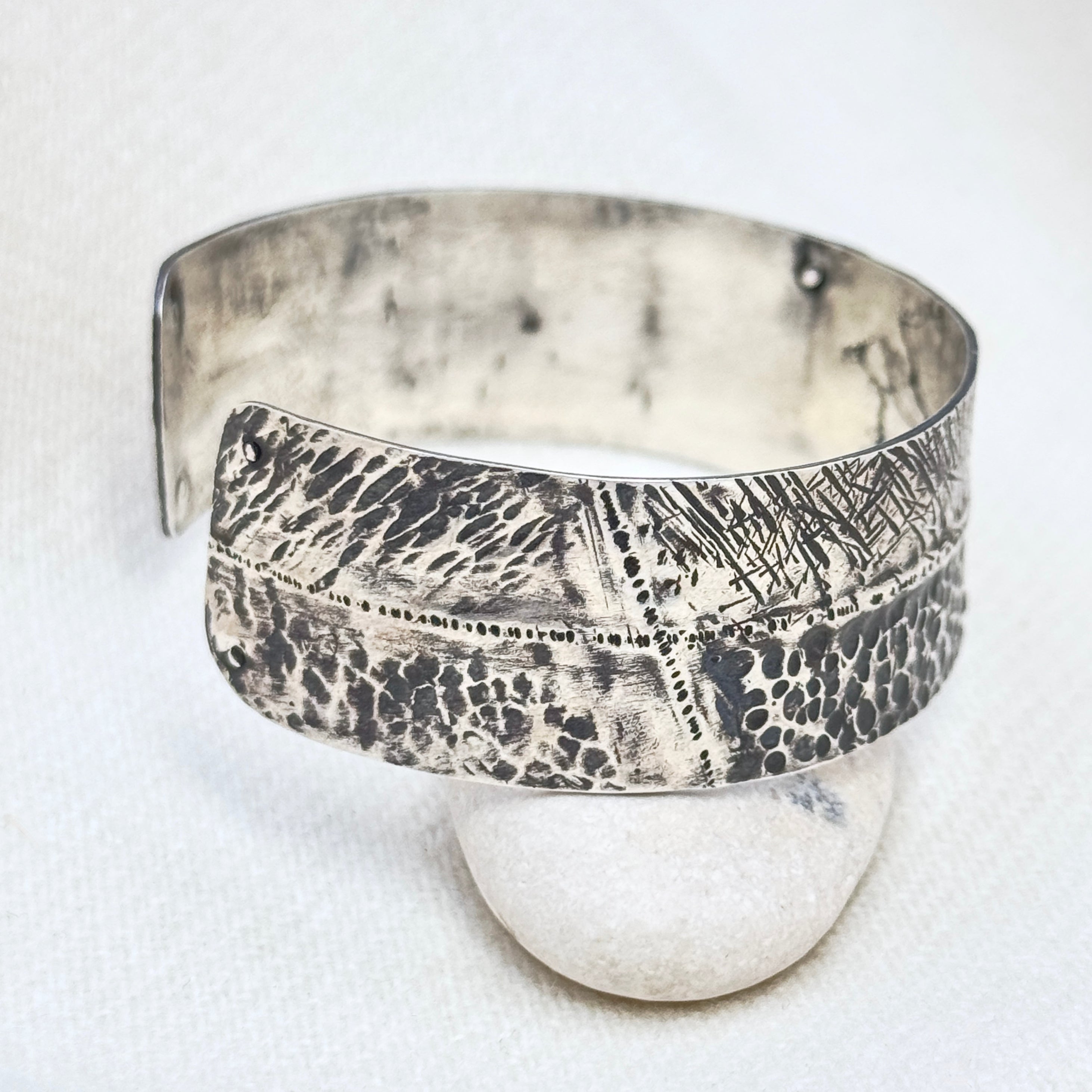 Wide Oxidized Textured Silver Cuff Bracelet