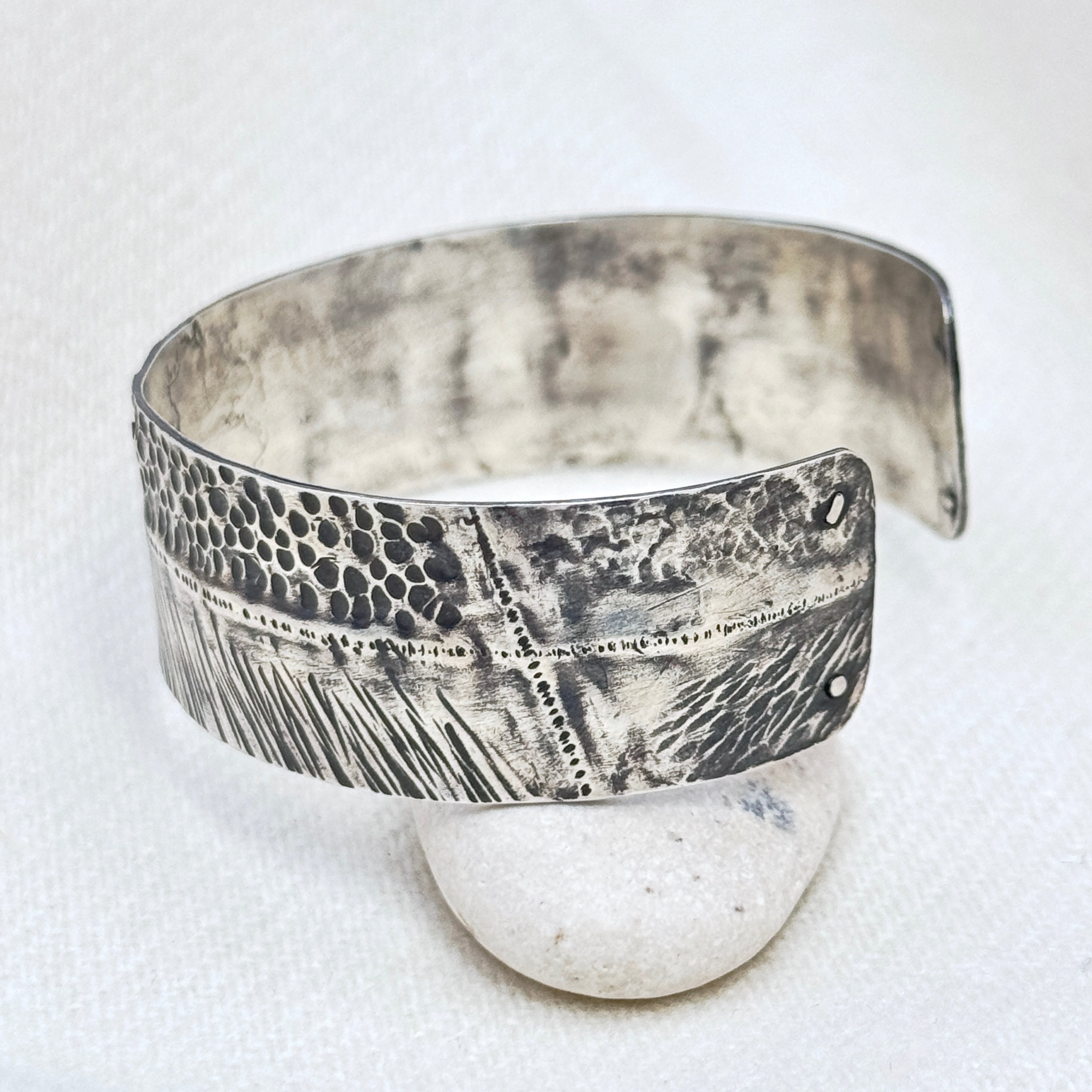 Wide Oxidized Textured Silver Cuff Bracelet
