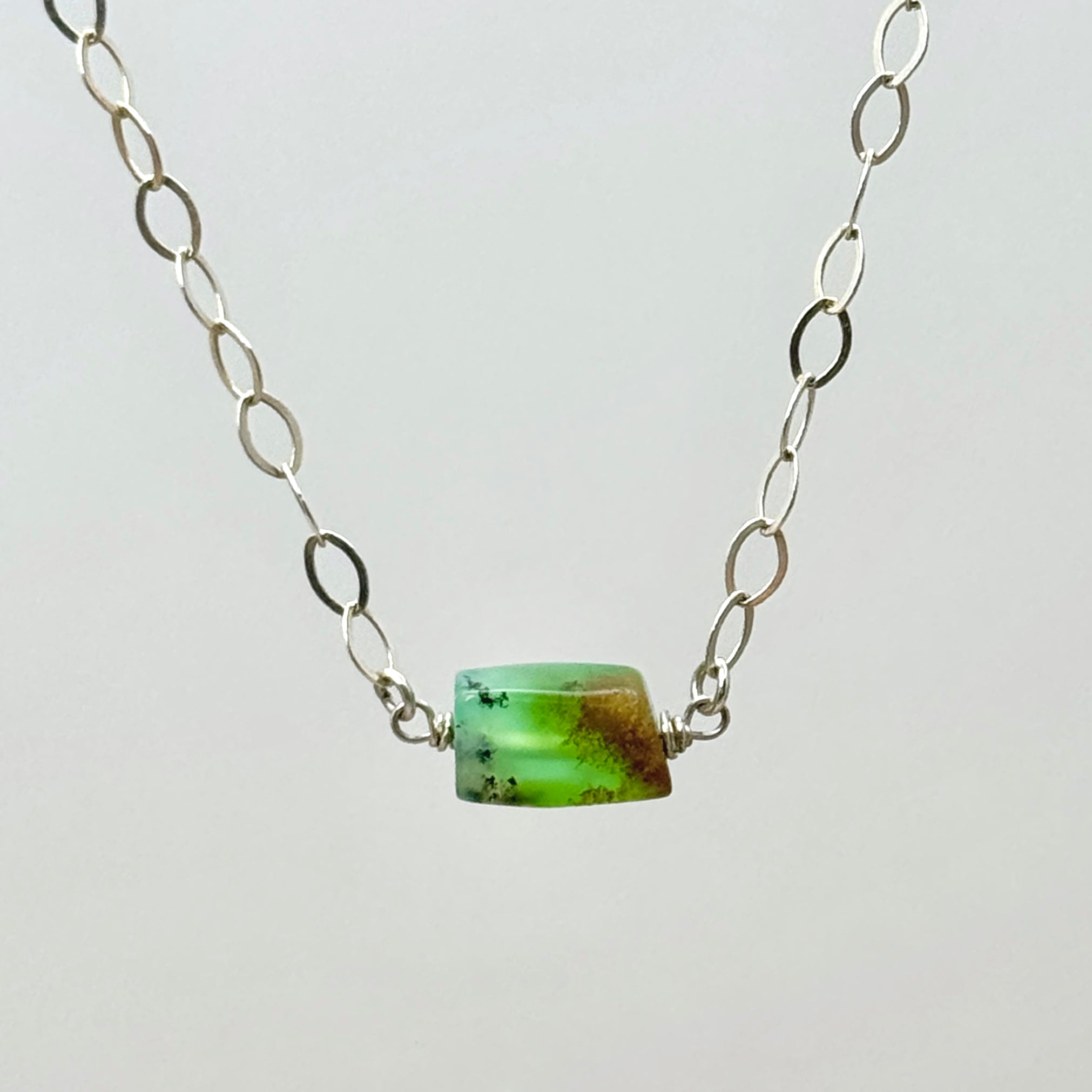 Chrysoprase Bar Sterling Silver Necklace